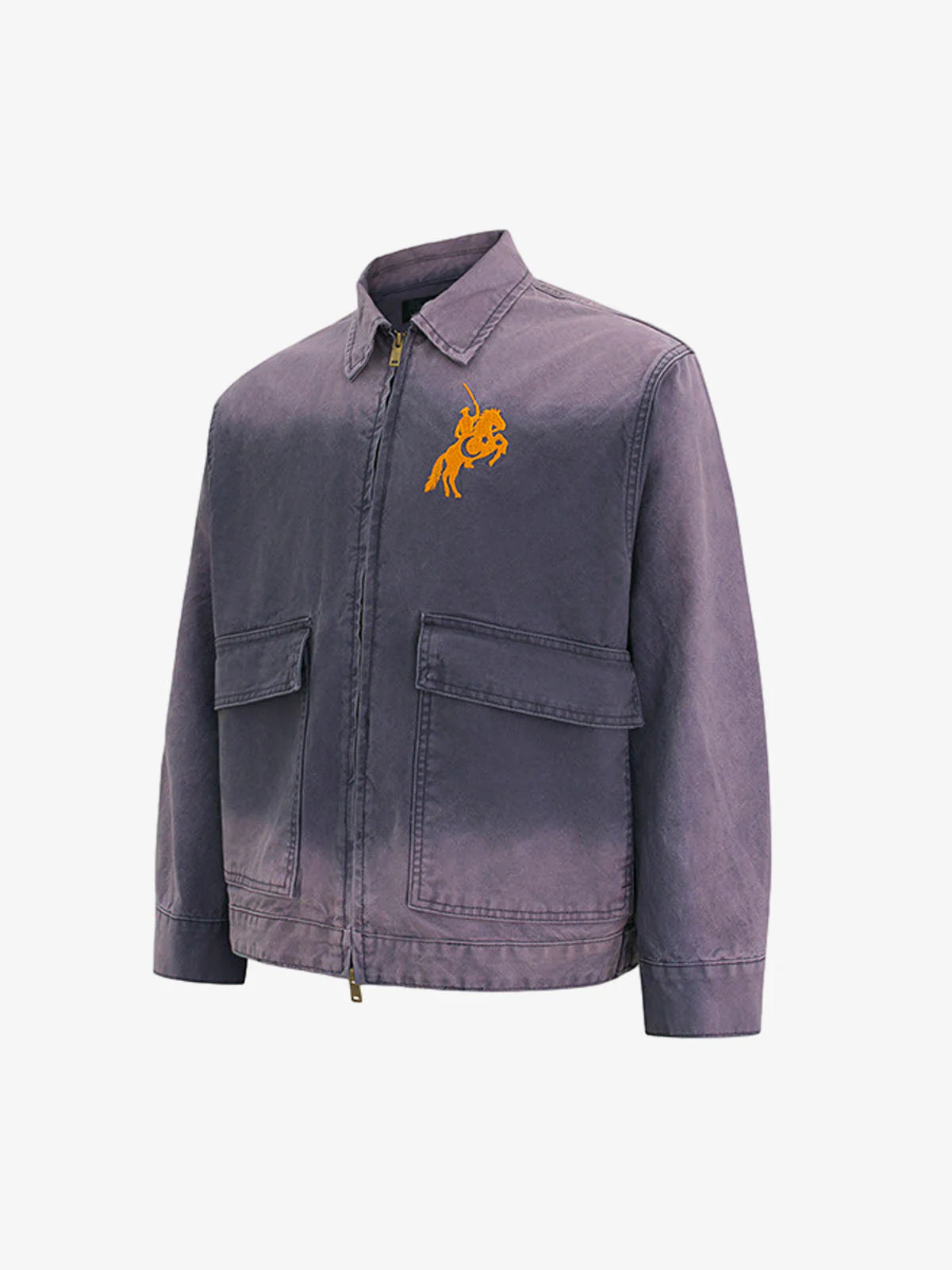 Washed Gradient Embroidered Zip Jacket