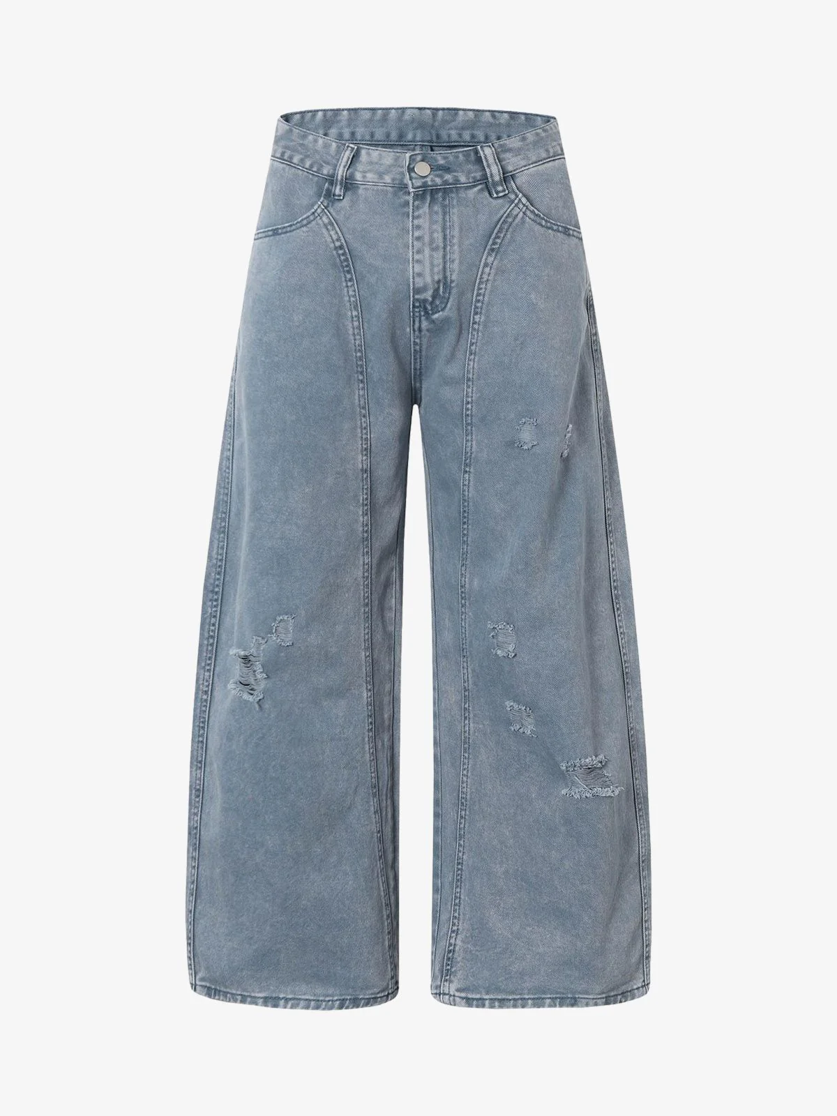 Washed Distressed Ripped Barrel Jeans