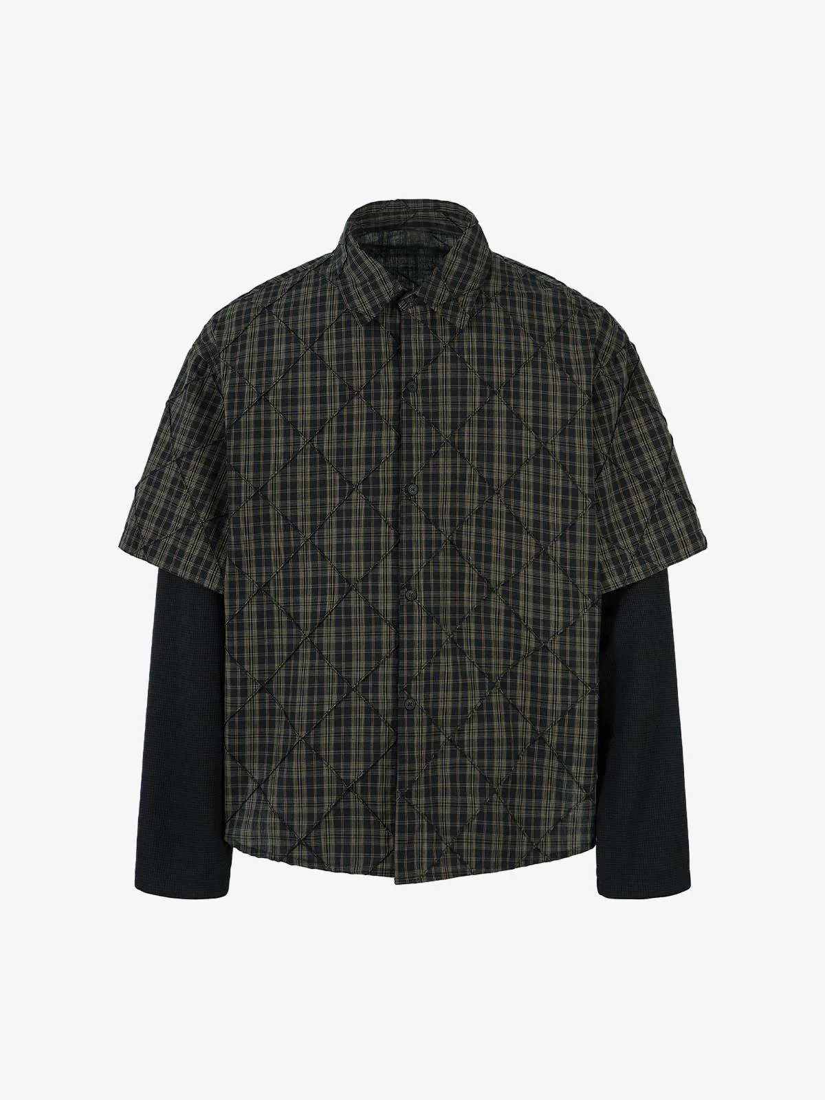 Heavy Plaid Pleated Striped Faux Two-Piece Polo Shirt