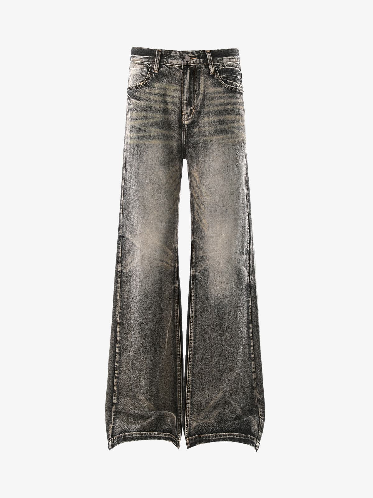 Retro Washed Distressed Flared Denim Jeans