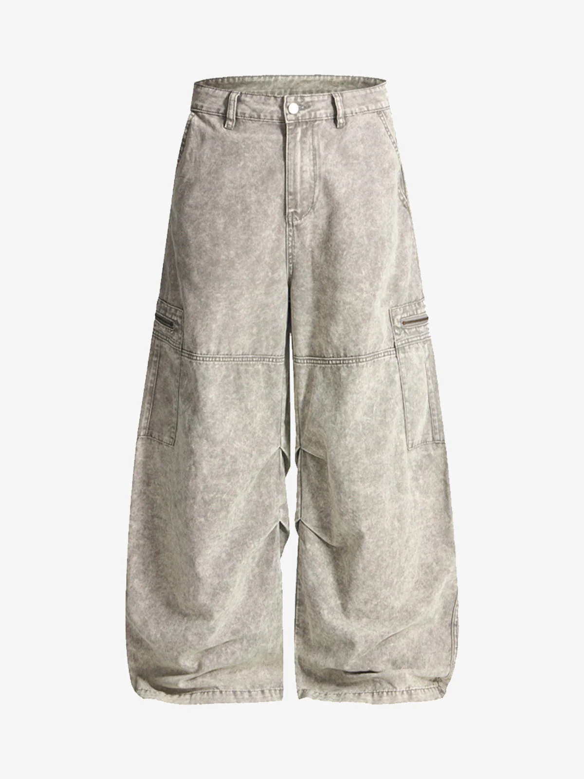 Vintage Acid-Washed Multi-Pocket Wide-Leg Cargo Barrel Jeans