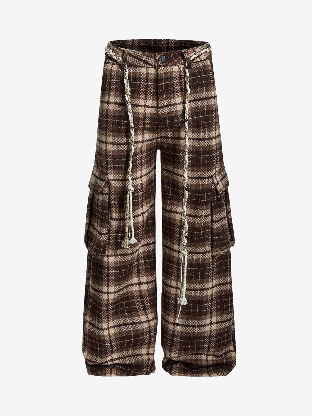 Plaid Fleece Baggy Cargo Pants