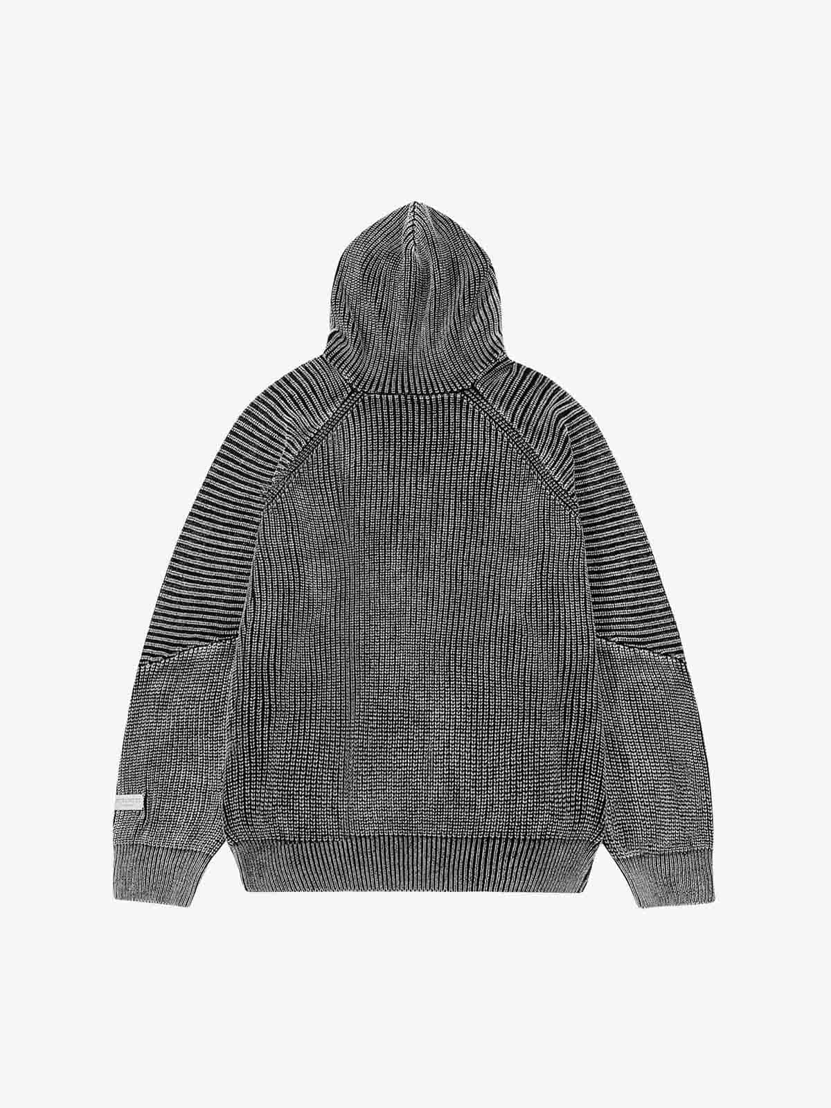 Textured Knit Panel Raglan Hooded Sweater