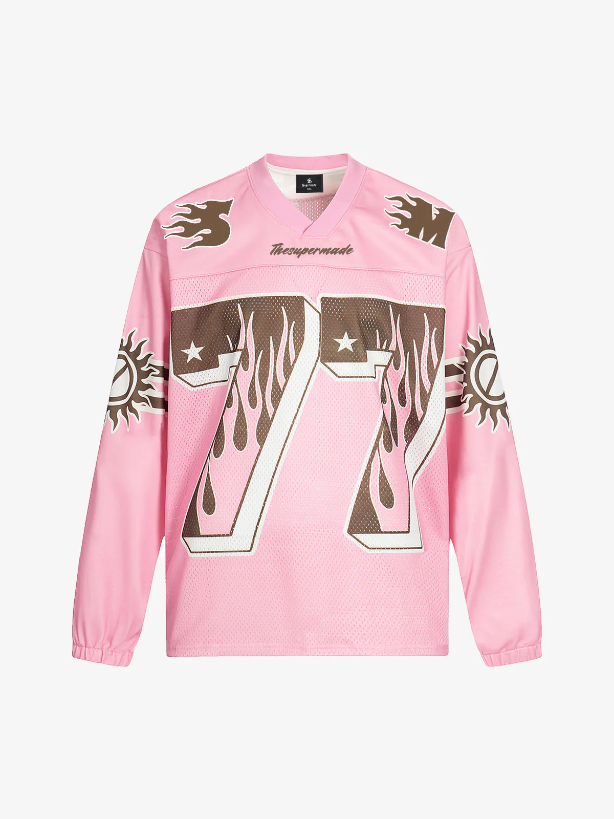 Retro Graphic Flame Number Print Long-Sleeve Jersey T-Shirt