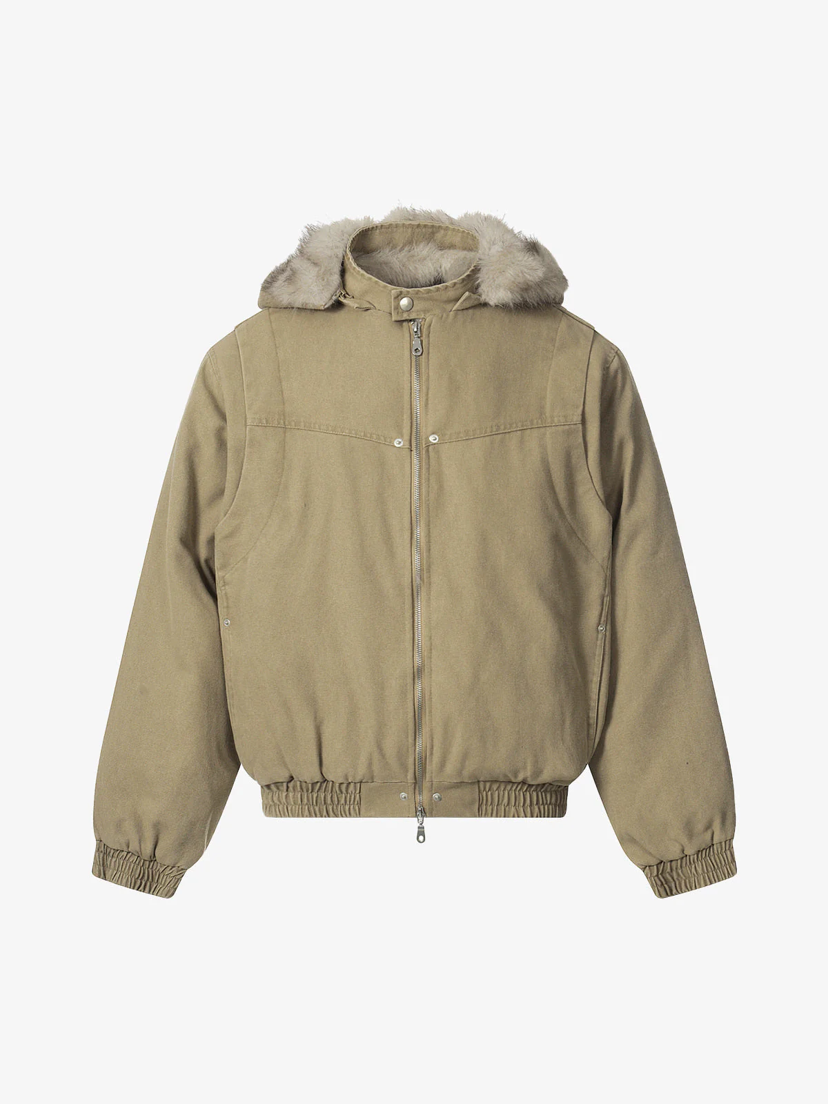 Street Outdoor Detachable Fur Collar Fleece Hooded Padded Jacket