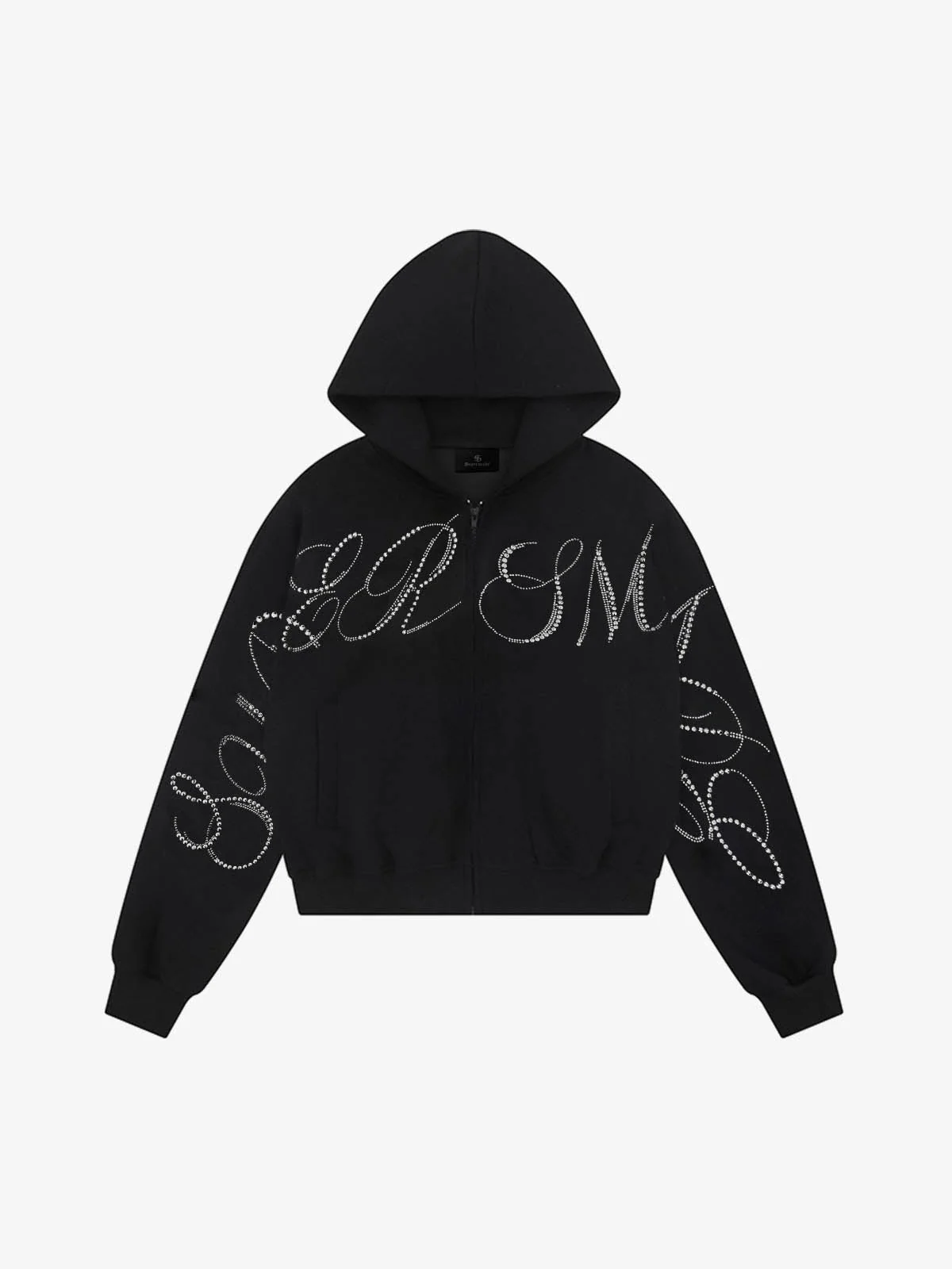 Street Hip-Hop Rhinestone Cropped Zip Up Hoodie