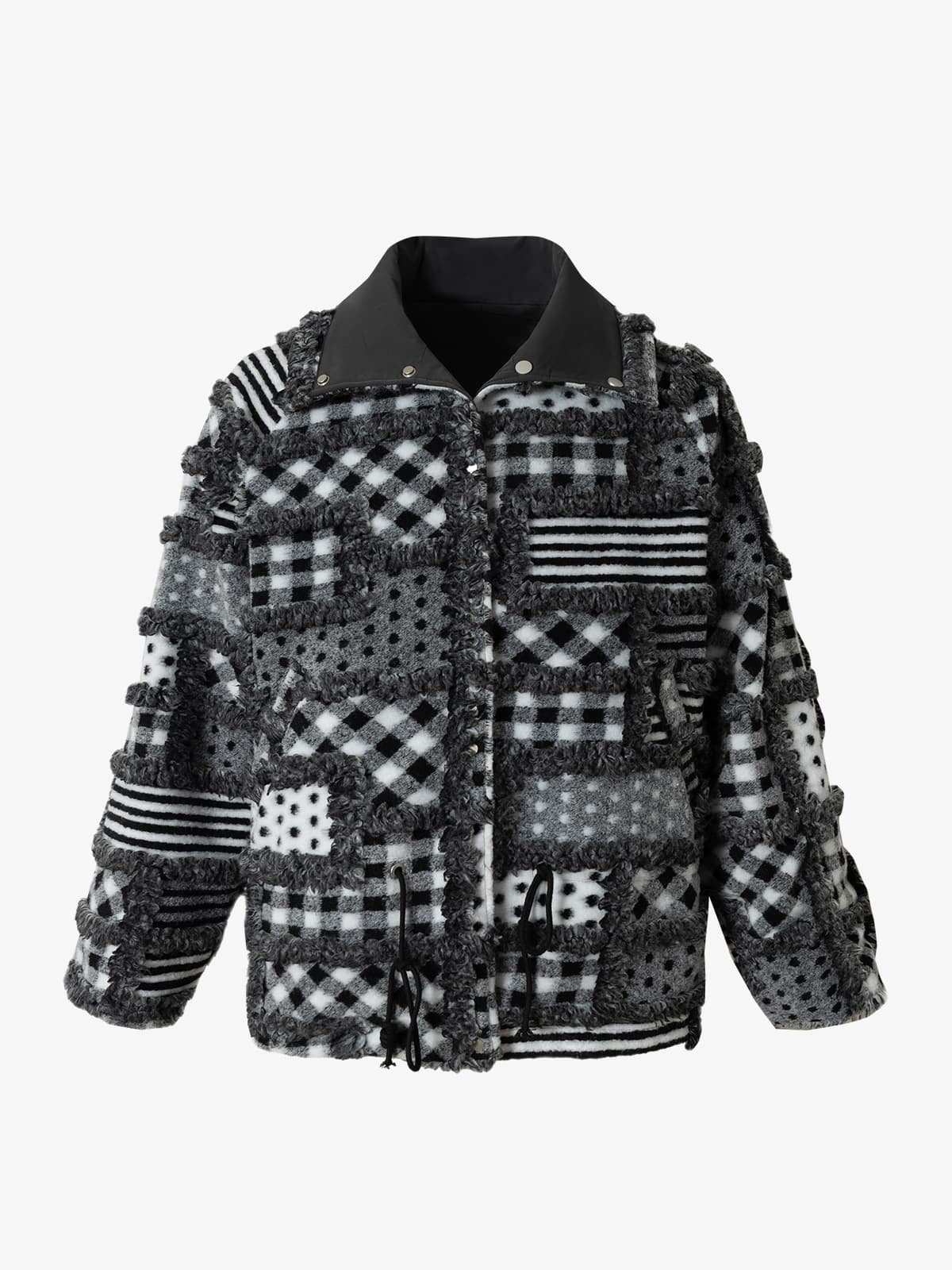 Vintage Plaid Polka Dot Reversible Sherpa Cotton Jacket