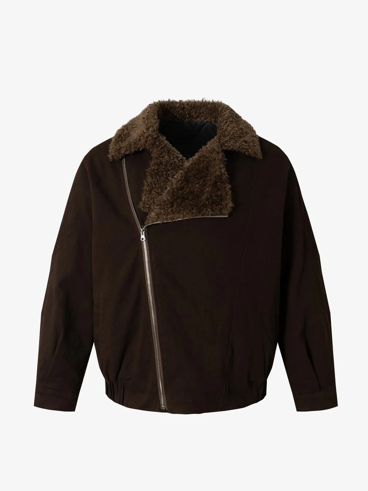 Street Punk Oblique Zipper Lambswool Collar Quilted Jacket