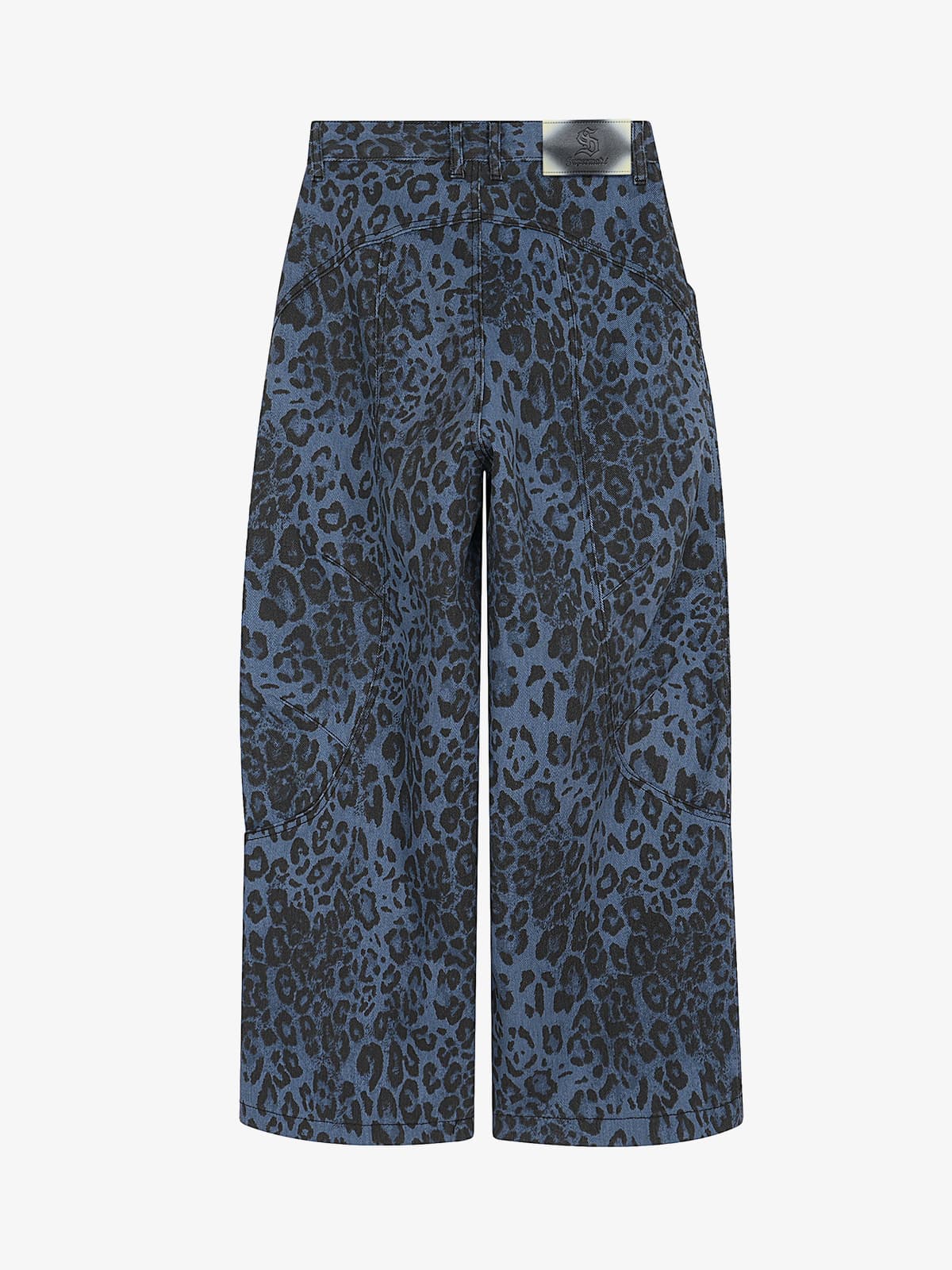 Retro Leopard Print Blue Washed Distressed Jeans