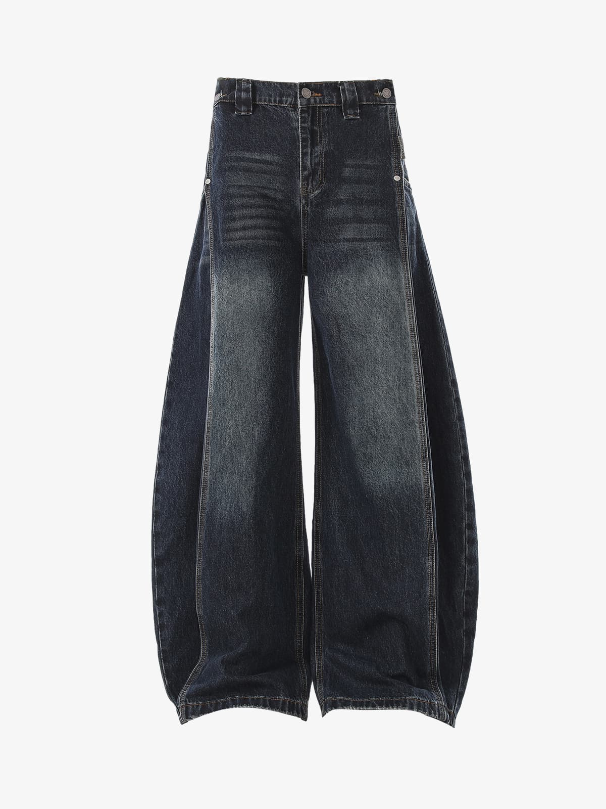Vintage Washed Wide-Leg Double Seam Distressed Barrel Jeans