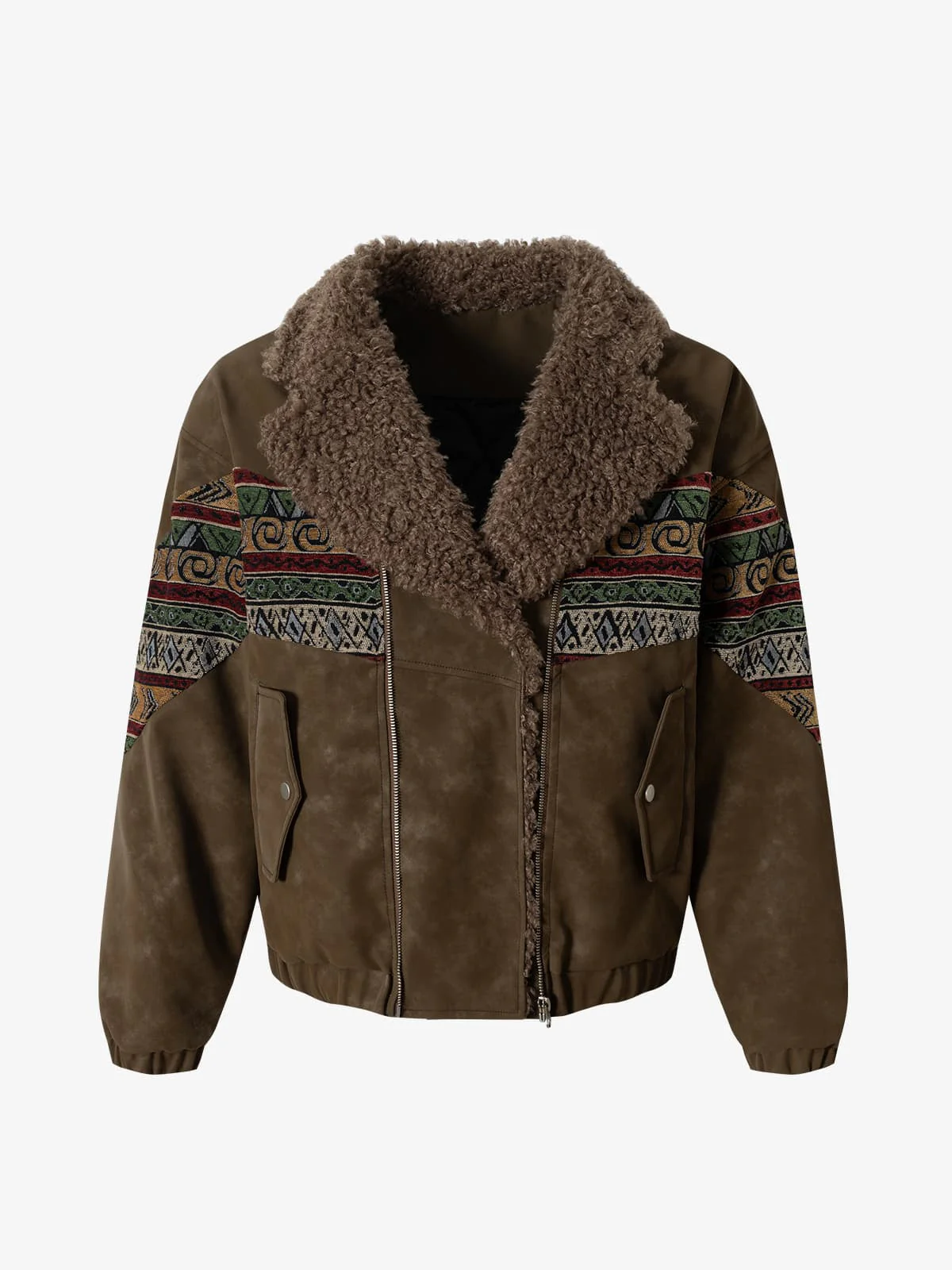 Vintage Leather and Sherpa Patchwork Webbing Cotton Jacket