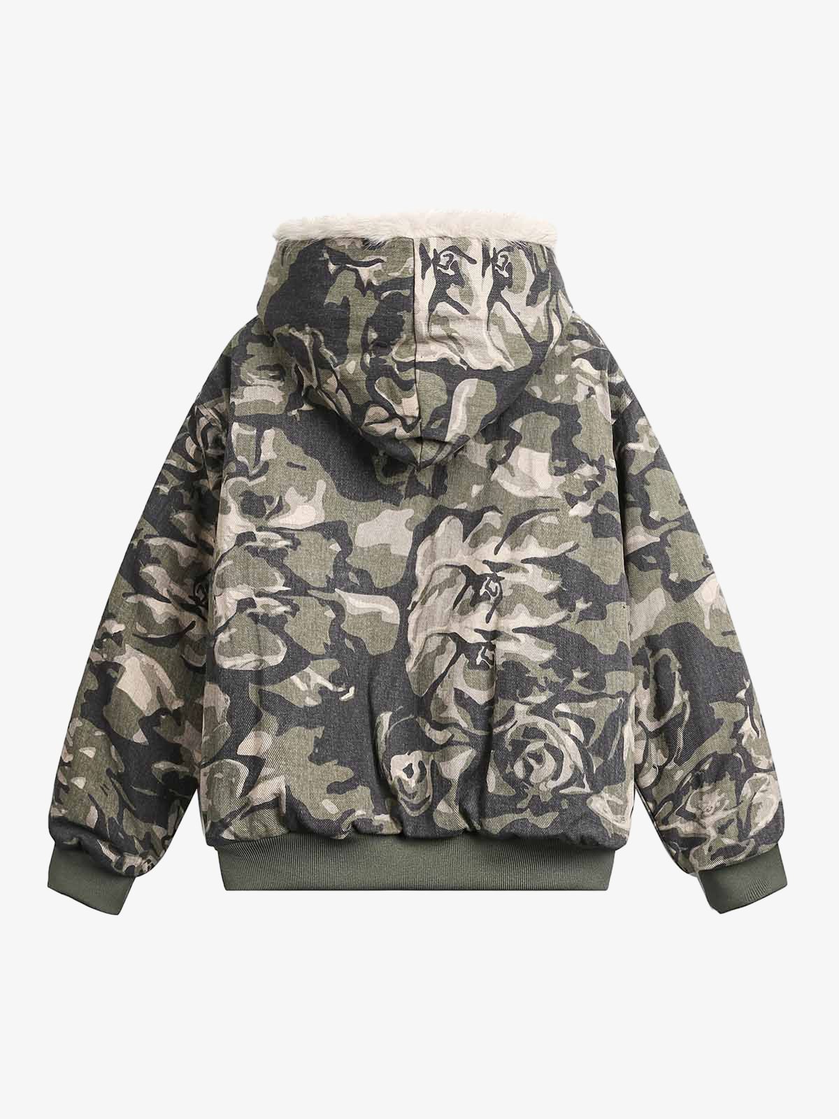 Camouflage Fur Hooded Jacket - 2353