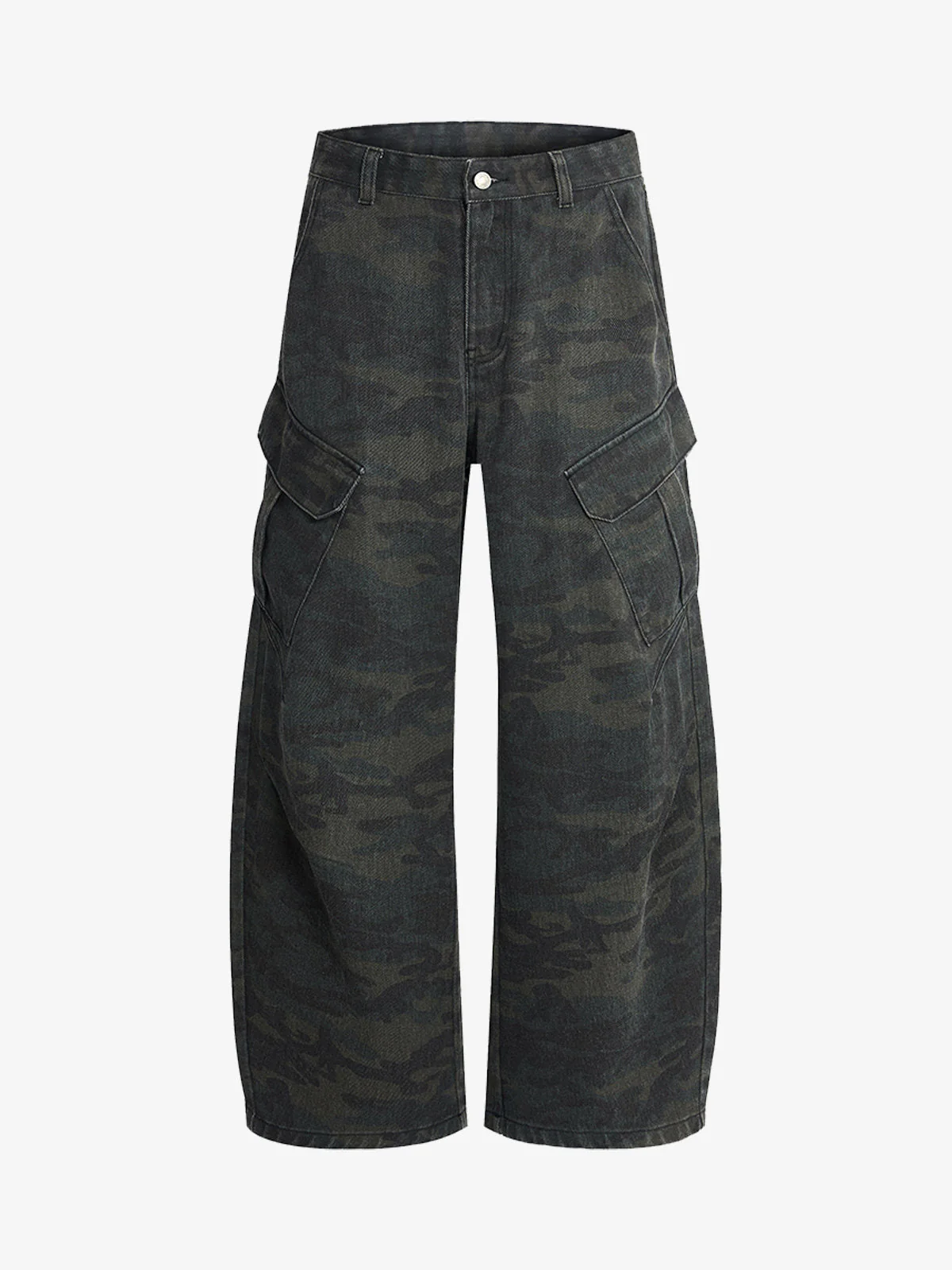 Retro Camo Multi-Pocket Cargo Barrel Pants