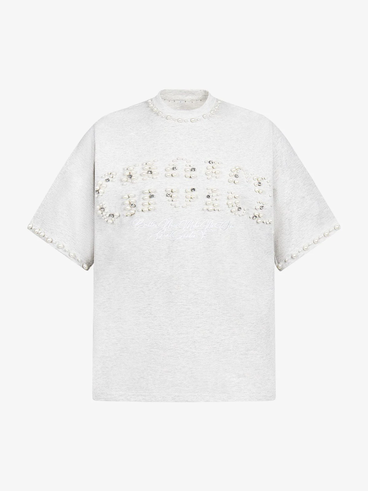 Elegant Pearl-Embellished Oversized T-Shirt