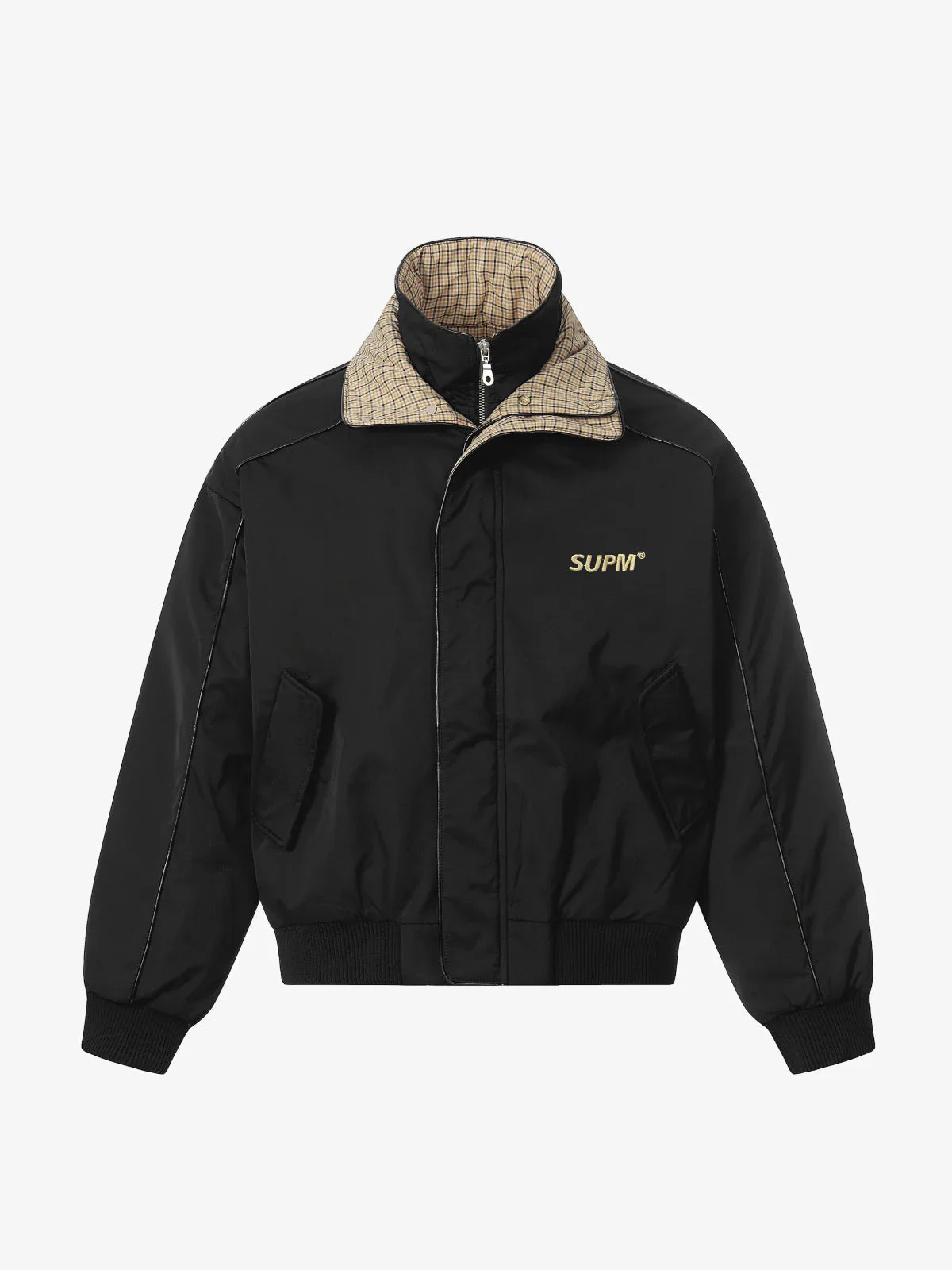 Retro Layered Look Plaid Collar Padded Jacket