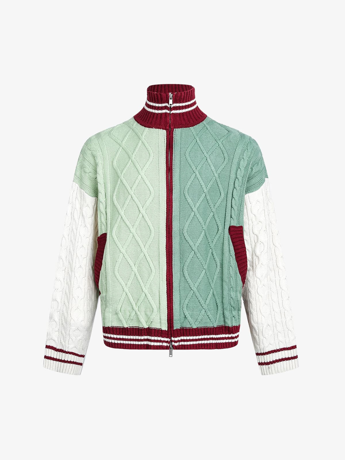 Retro Contrast Color High Neck Knitted Cardigan Sweater