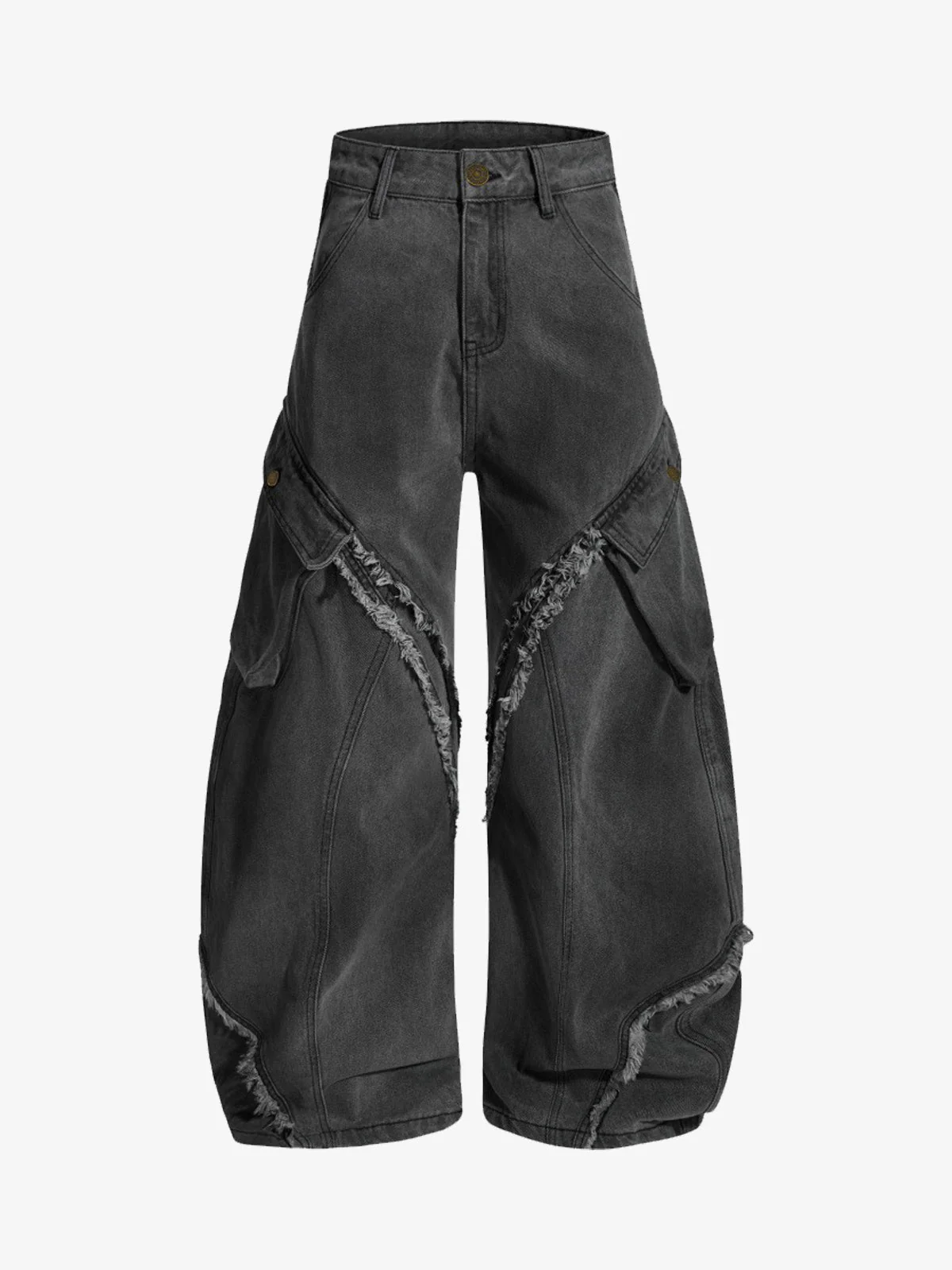 Retro Washed Distressed Deconstructed Patchwork Barrel Jeans