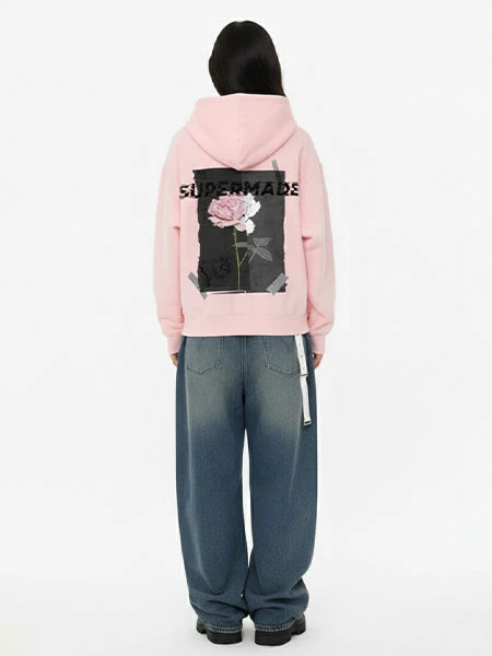 Streetwear Supermade Floral Graphic Zip Up Hooded Sweatshirt