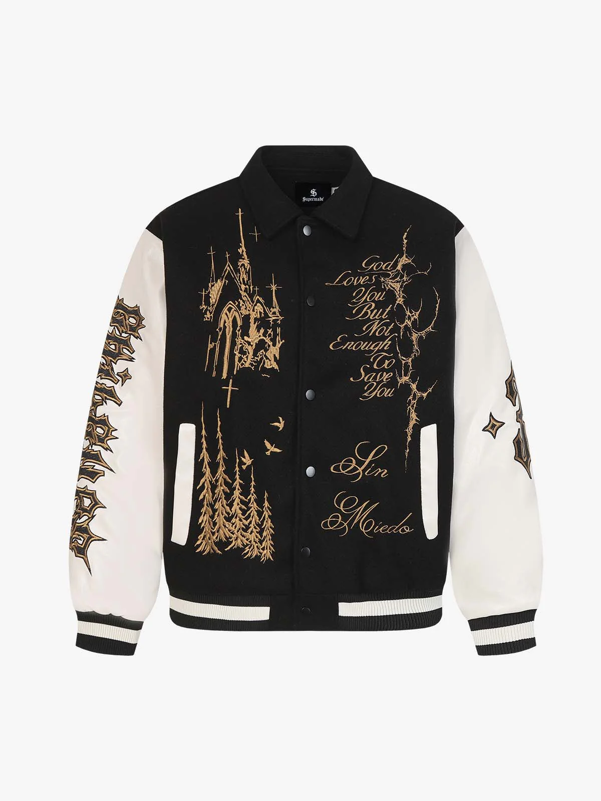 Gothic Gold Embroidered Varsity Jacket