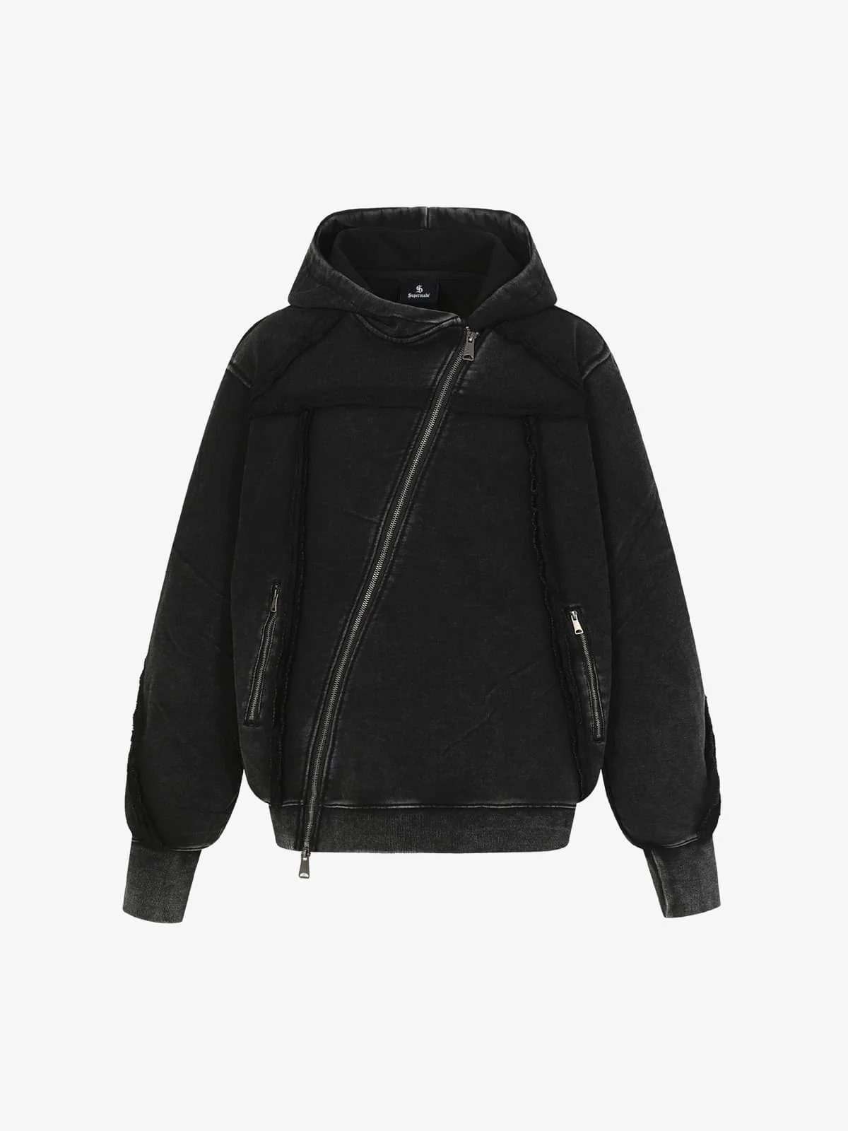 Retro Asymmetric Zip Up Deconstructed Hoodie