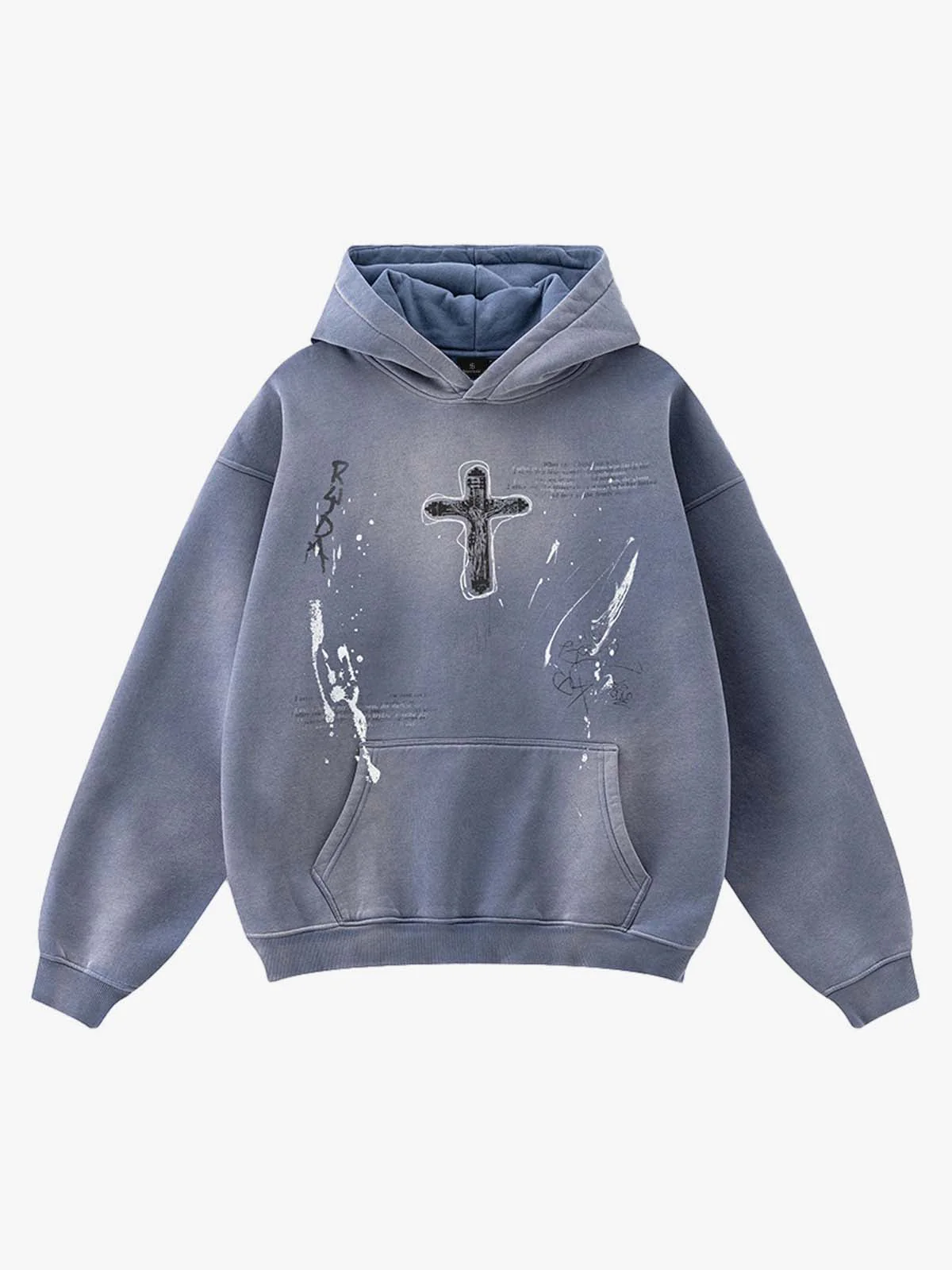 Vintage Dirty Wash Cross Graphic Hoodie