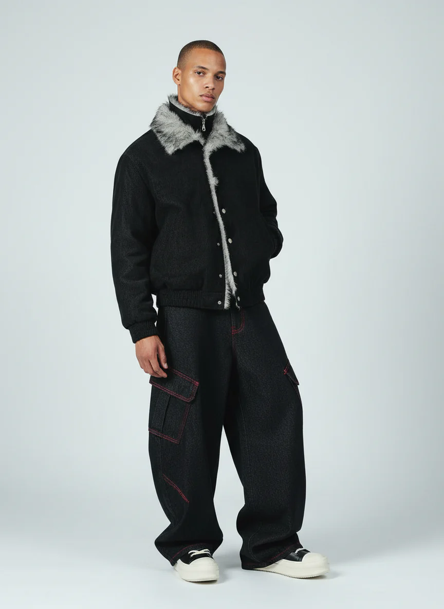 Retro Red Contrast Stitching Pocket Barrel Jeans