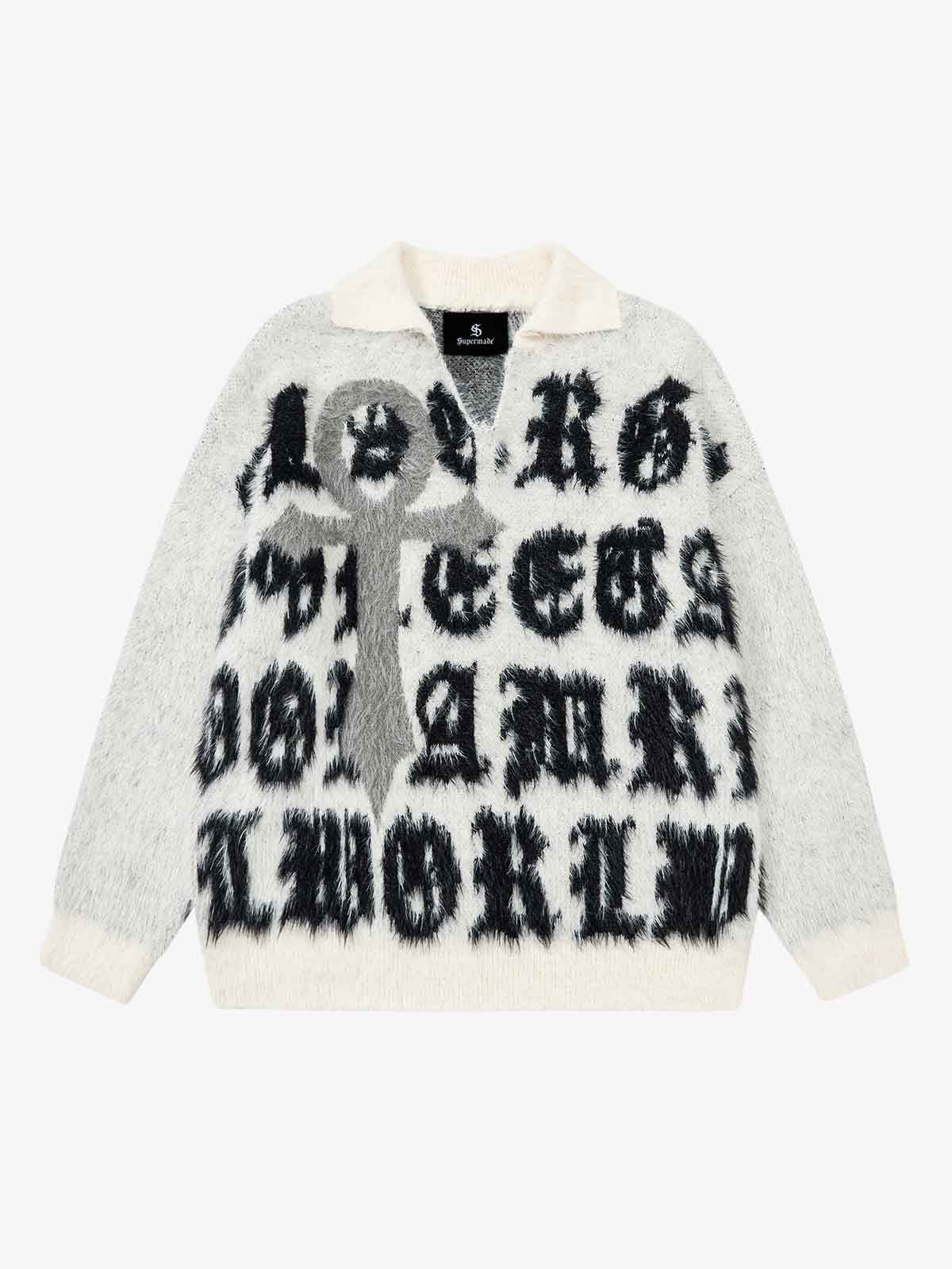 Street Gothic Letter Jacquard Knit Sweater