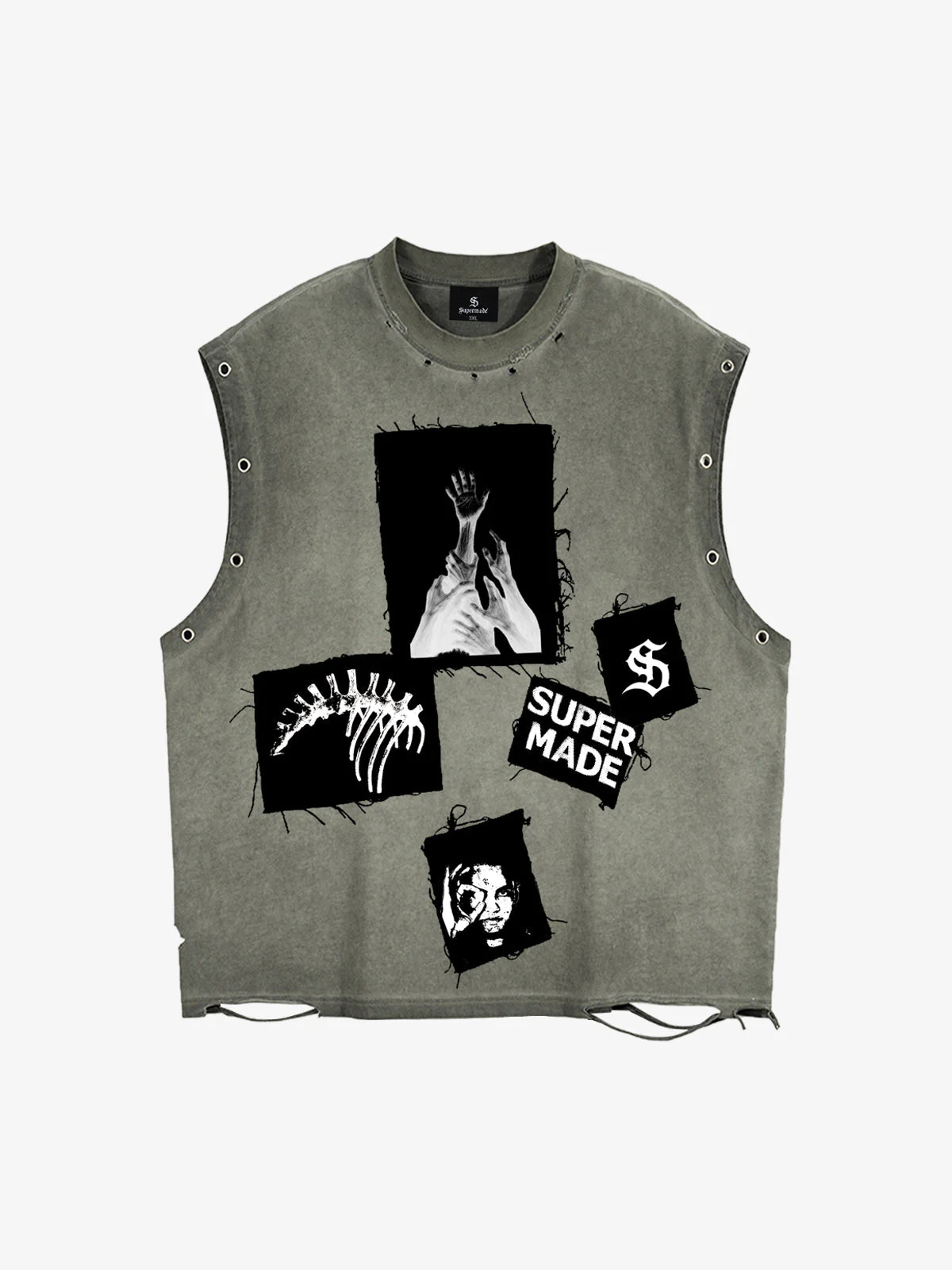 Ripped Graphic Patch Sleeveless Vest