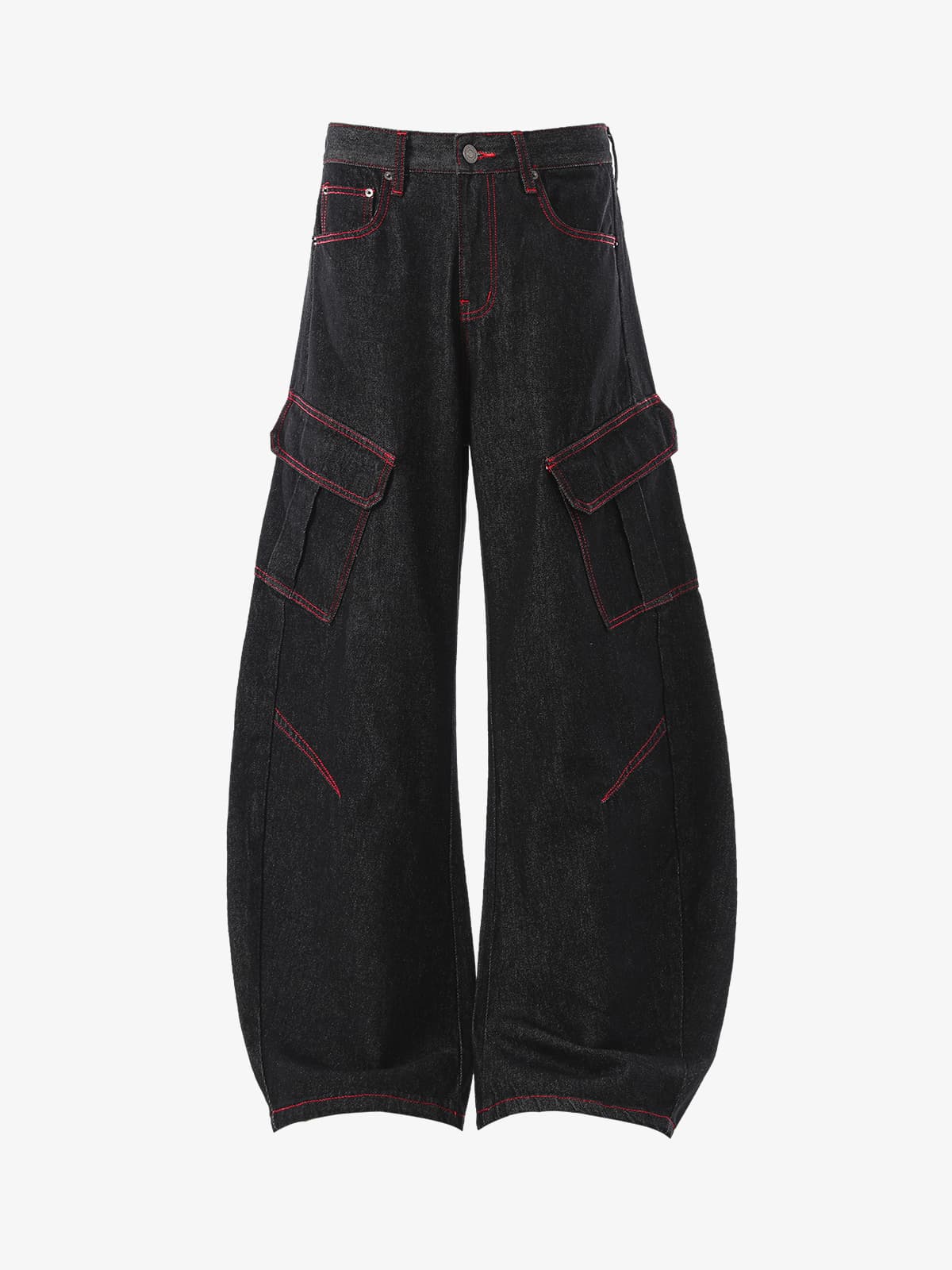 Retro Red Contrast Stitching Pocket Barrel Jeans