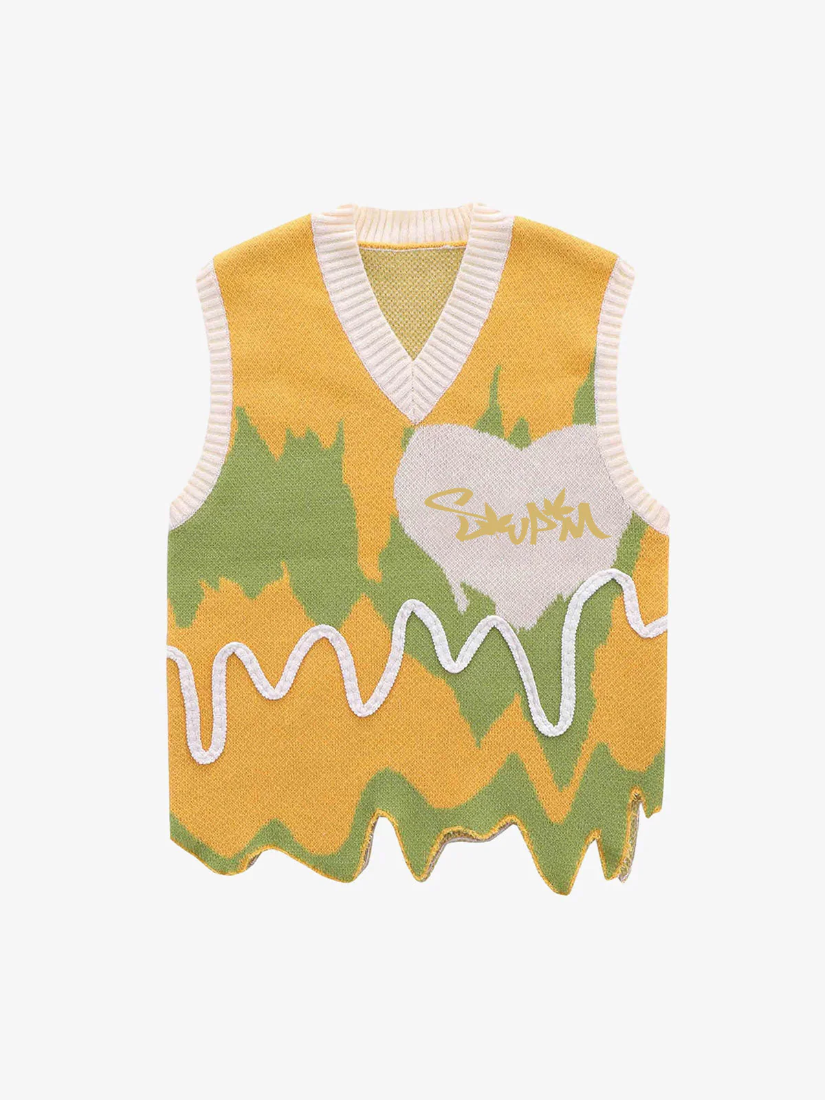 Graffiti Love V-neck Irregular Sweater - 1695