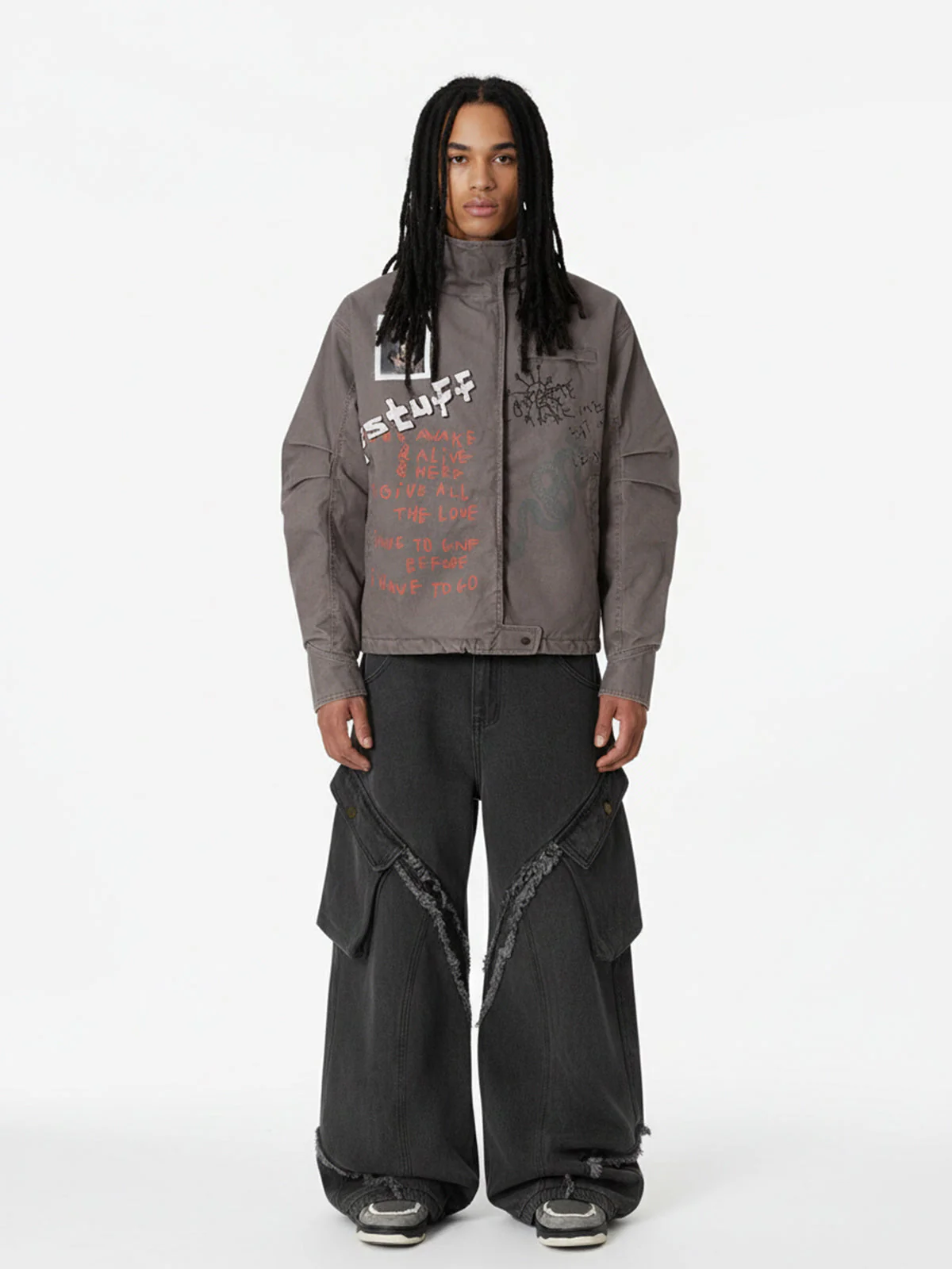 Retro Washed Distressed Deconstructed Patchwork Barrel Jeans