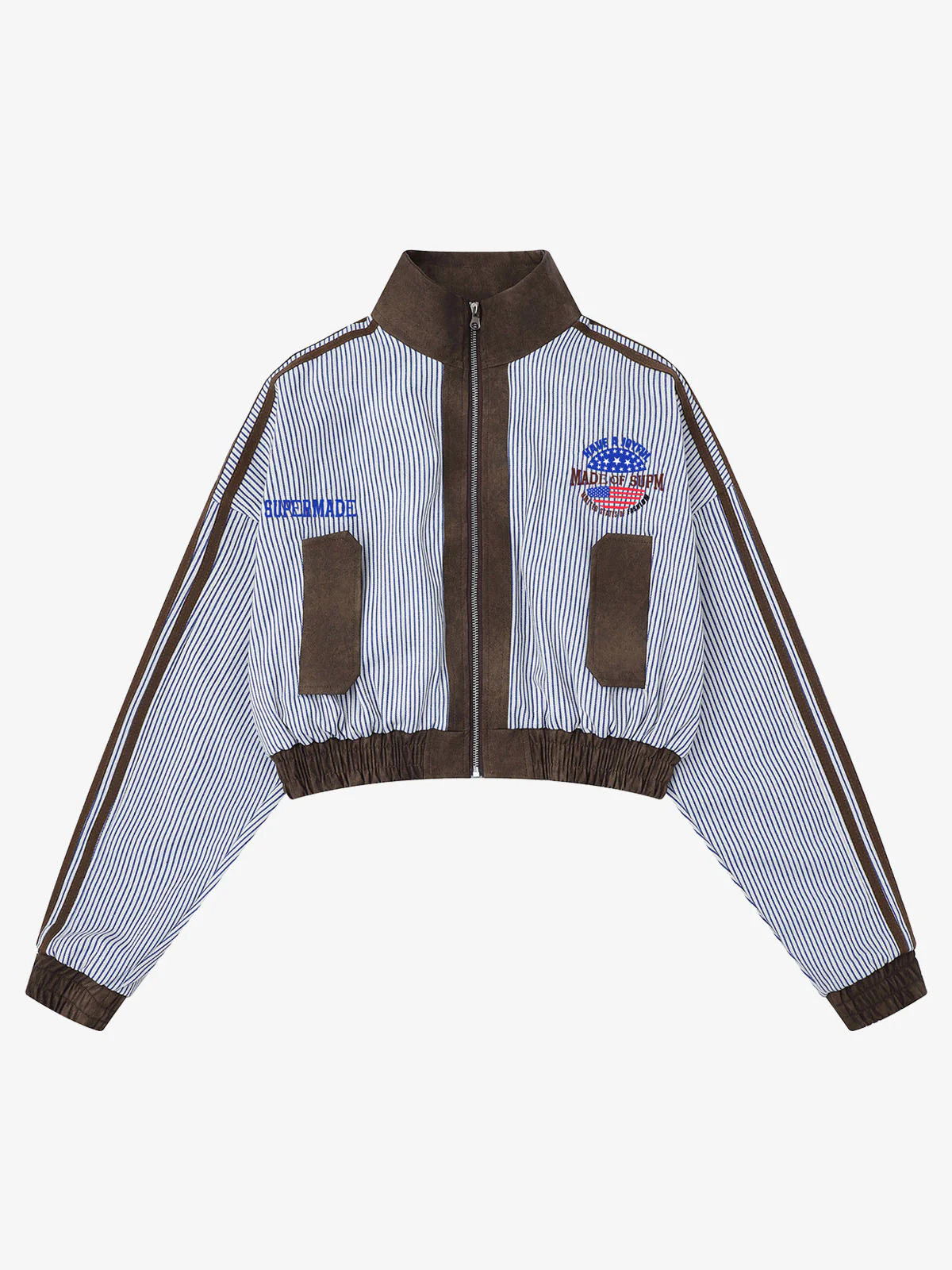 Retro Badge Embroidery Contrast Cropped Jacket