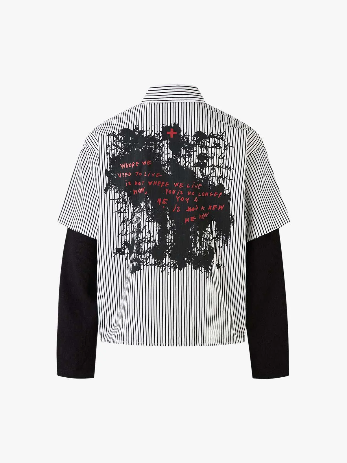 Street Dark Faux Two-Piece Striped Shirt - 2514