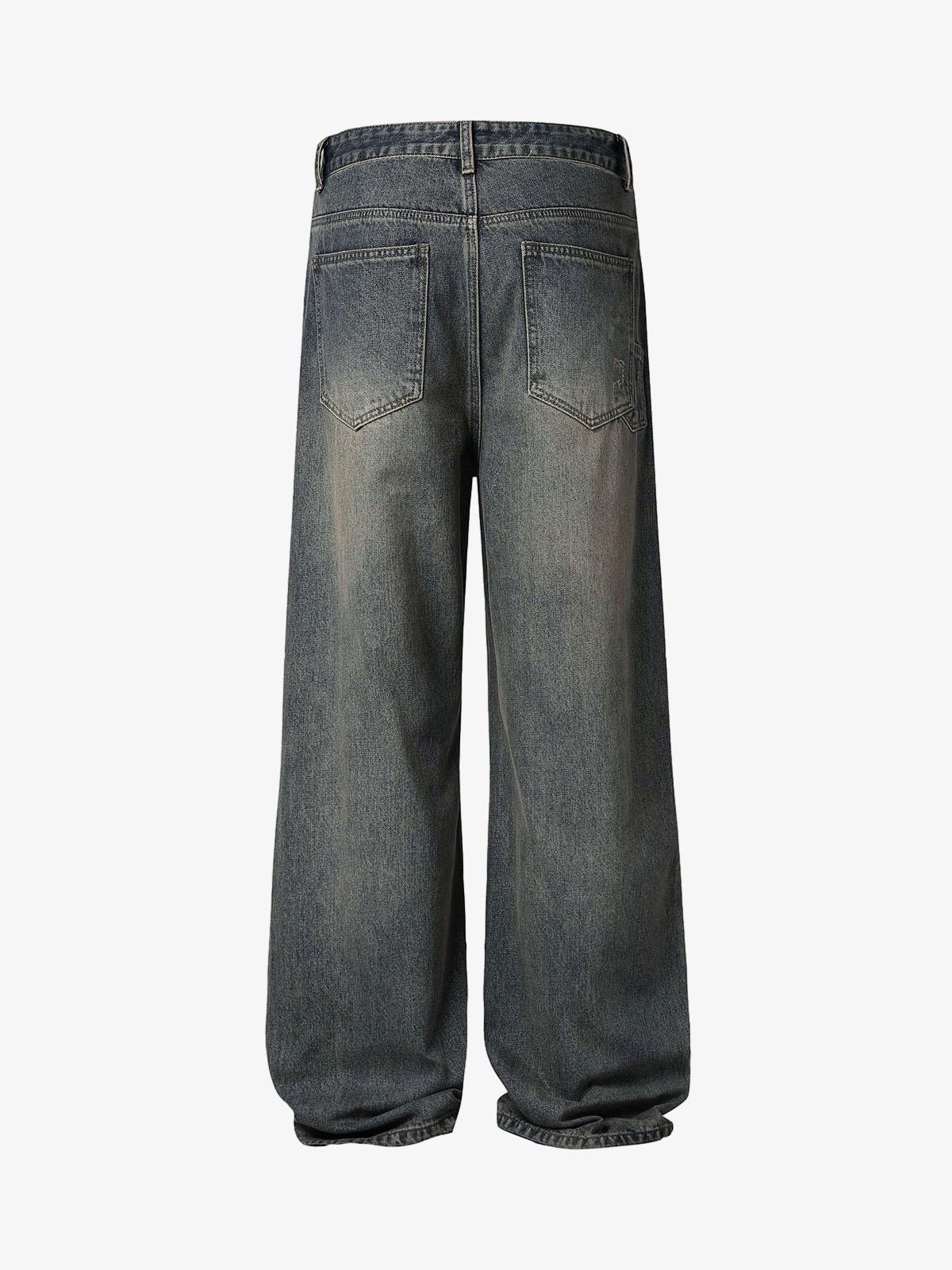 Washed Dirty-Dye Straight Jeans - 2352