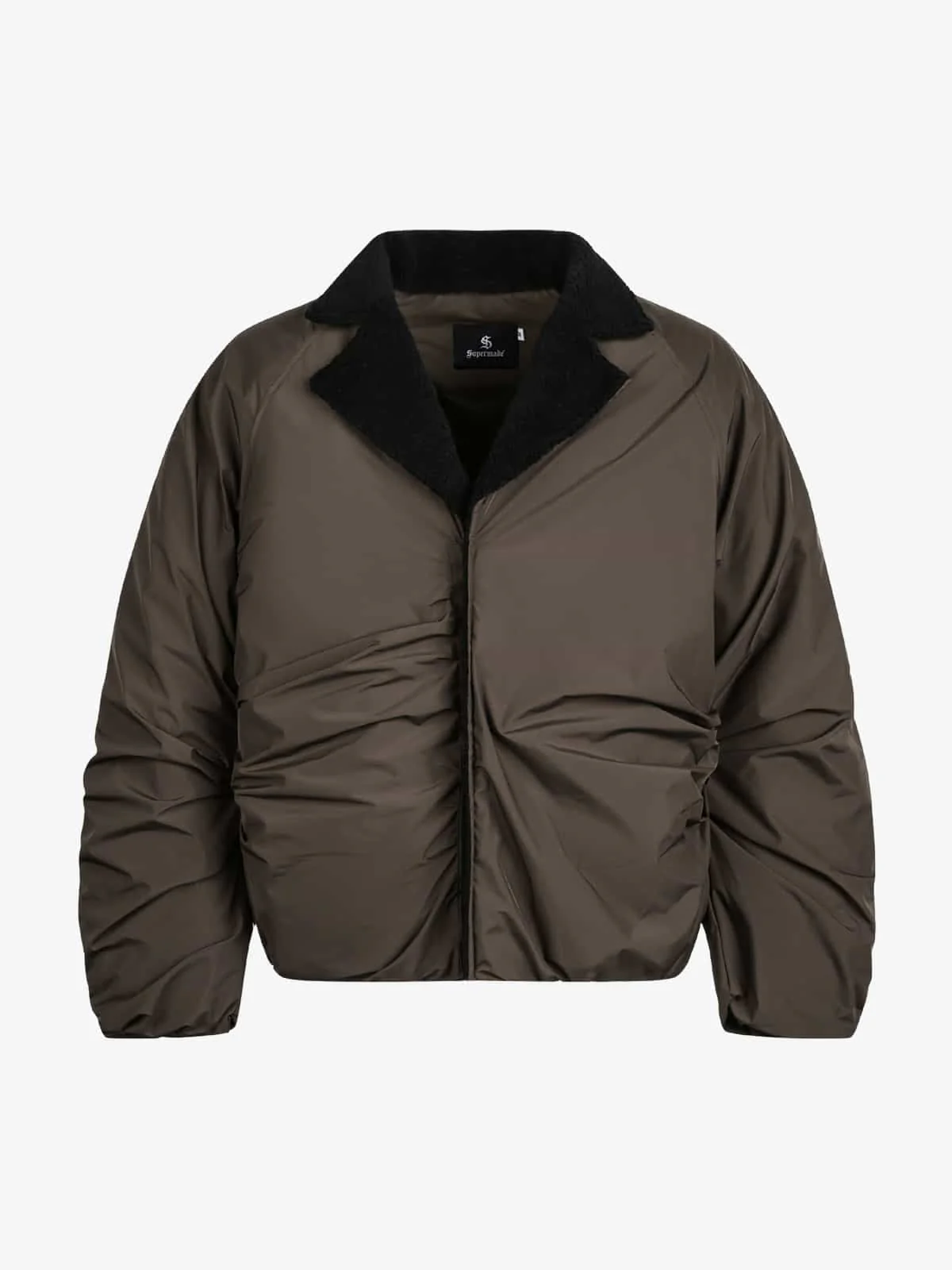 Vintage Fleece Collar Ruched Padded Bomber Jacket