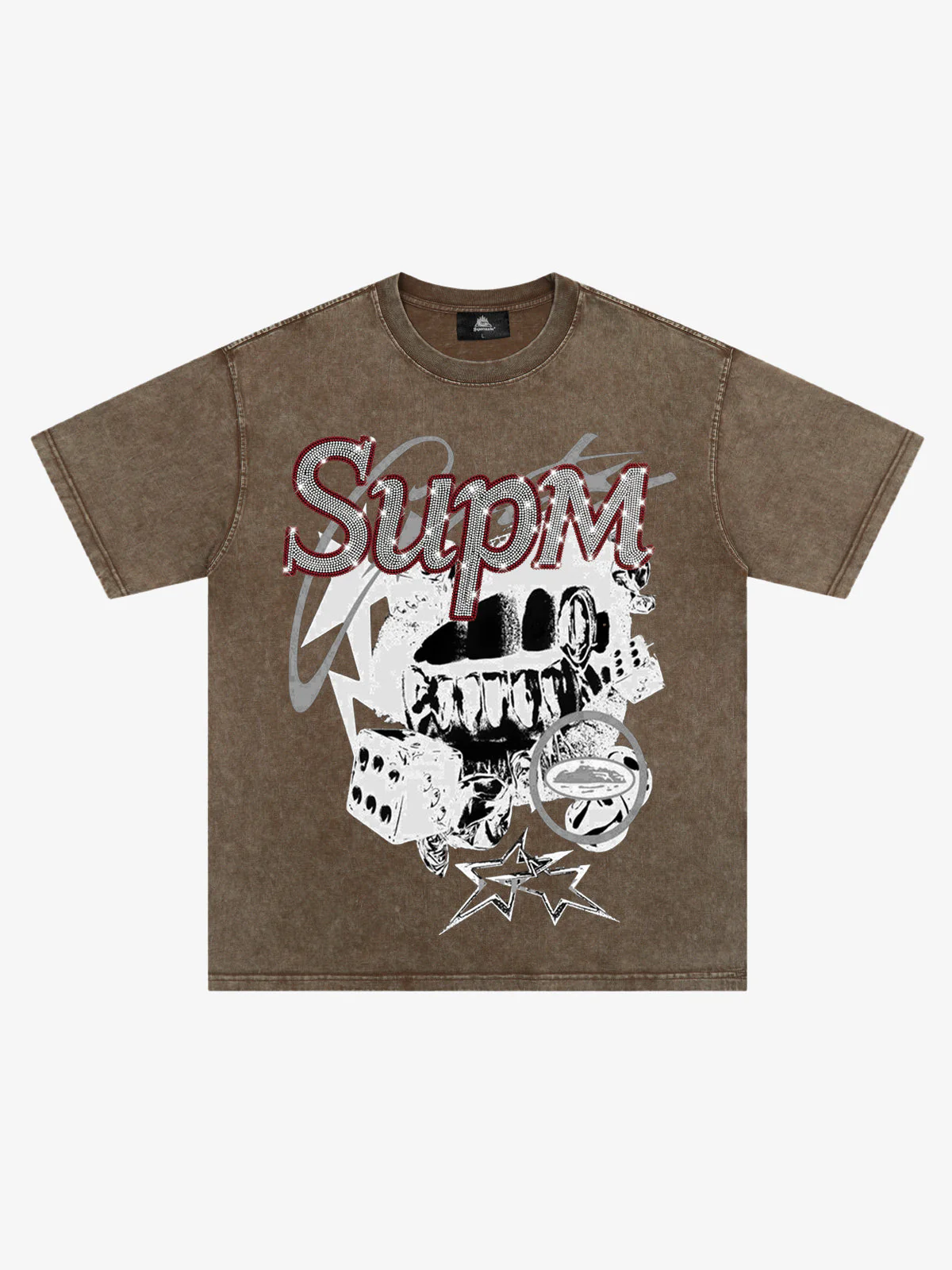 Washed Rhinestone Letter Graphic T-Shirt