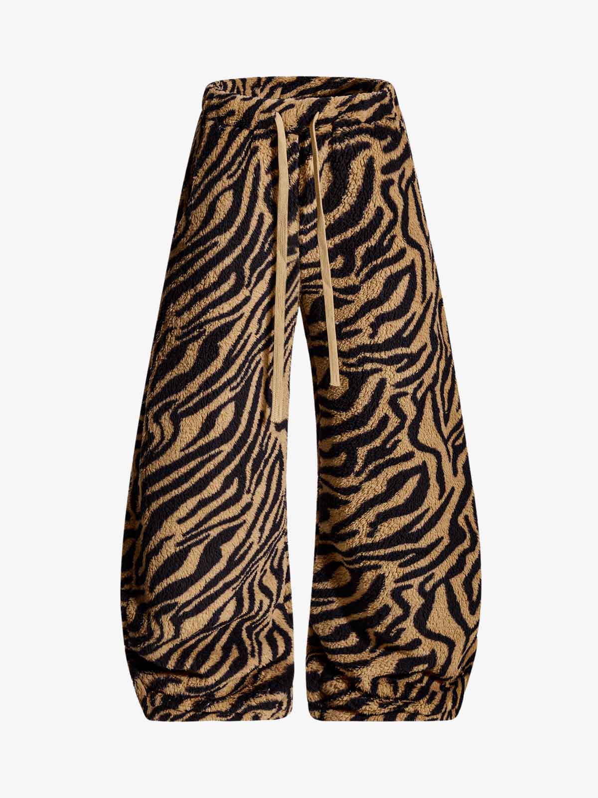 Retro Zebra Print Wide-Leg Lounge Barrel Pants