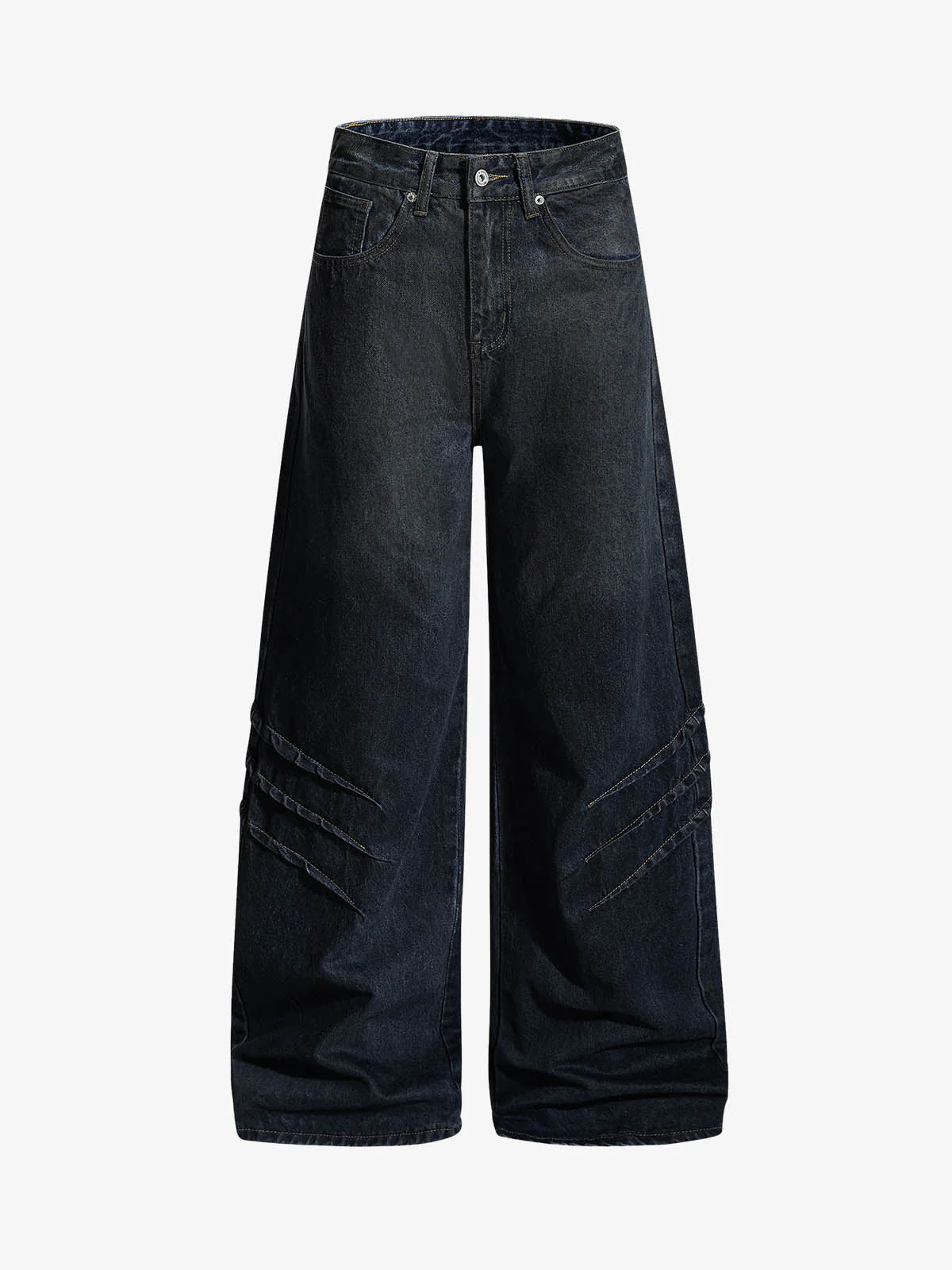 Washed Pleated Baggy Jeans