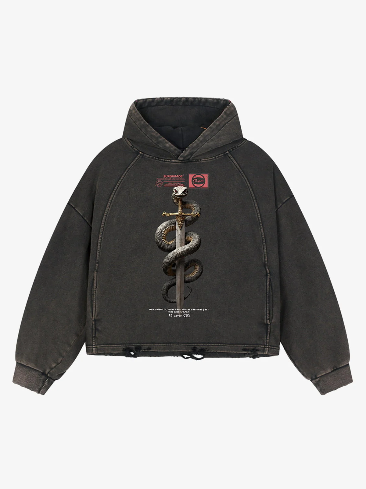 Vintage Washed Snake Staff Graphic Hoodie