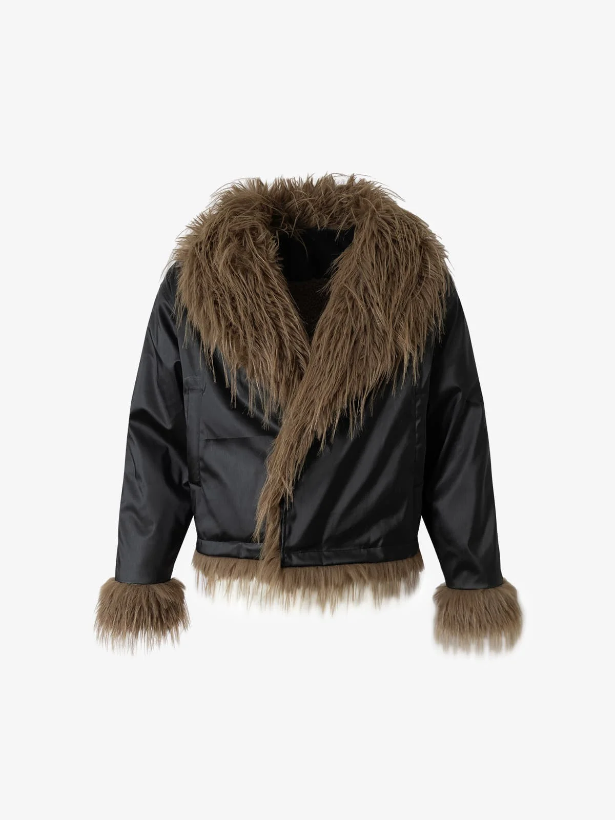 Retro Punk Rock Oversized Fur Collar Stitching Leather Cotton Jacket