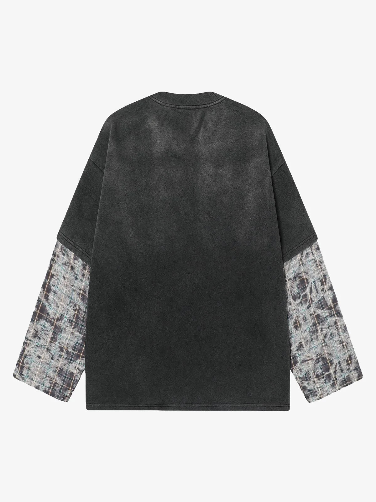 Washed Faux Two-Piece Racing Long Sleeve T-shirt - 2543