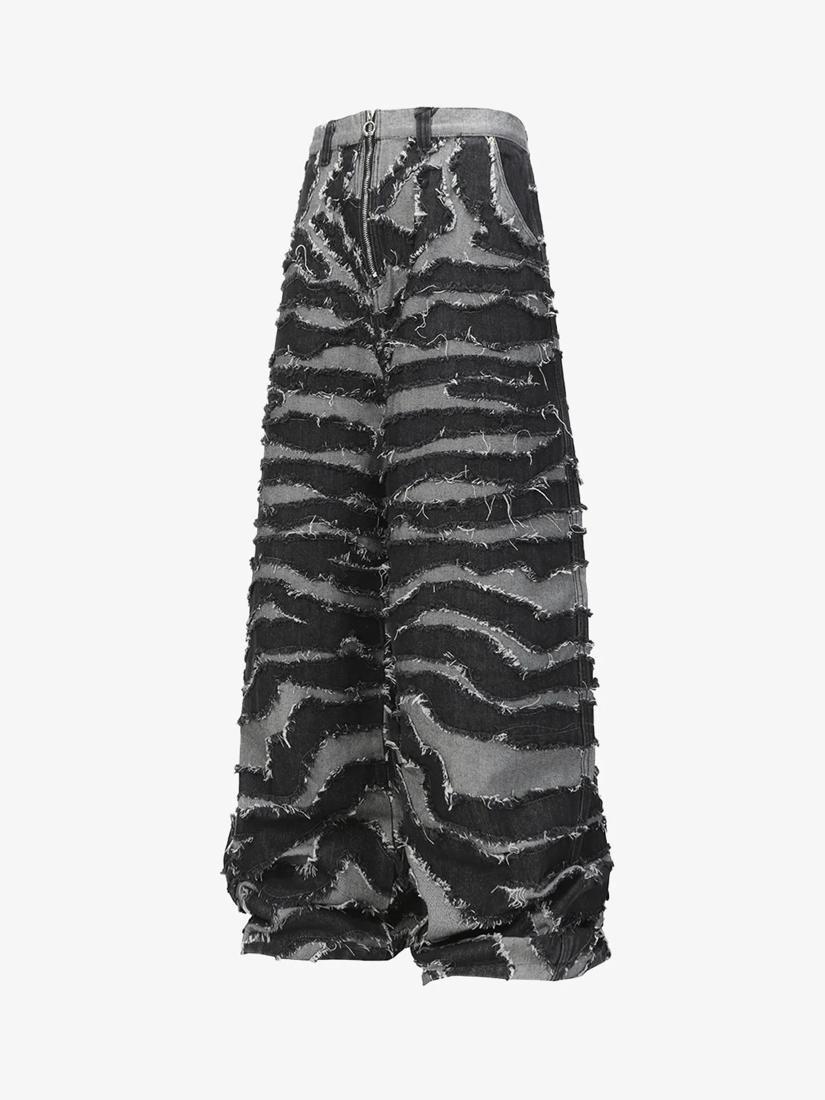 Frayed Zebra Striped Patchwork Wide Leg Jeans