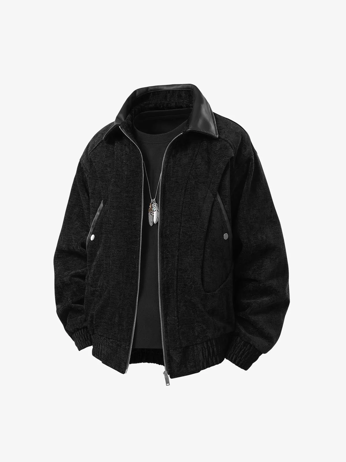 Retro Suede Patchwork PU Collar Fleece Jacket