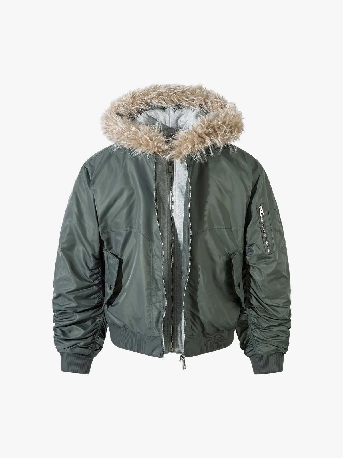 Vintage Fur Hood Padded Zip Up Bomber Jacket