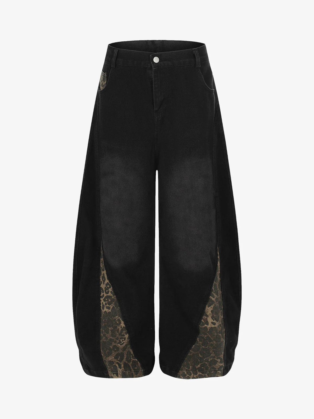 Leopard Print Paneled Loose-Fitting Scimitar Jeans