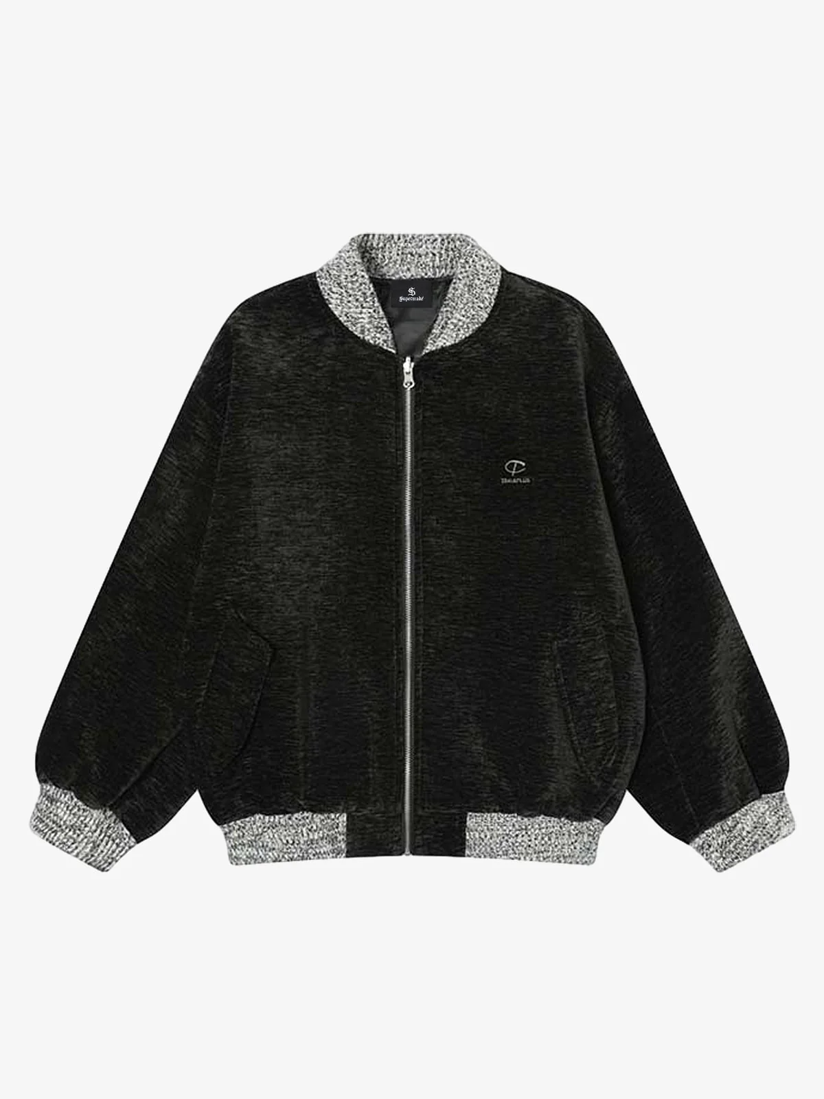 Vintage Chenille Color-Block Baseball Collar Jacket