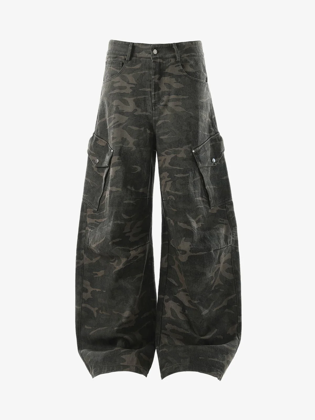 Vintage Camouflage Print Multi-Pocket Cargo Barrel Pants