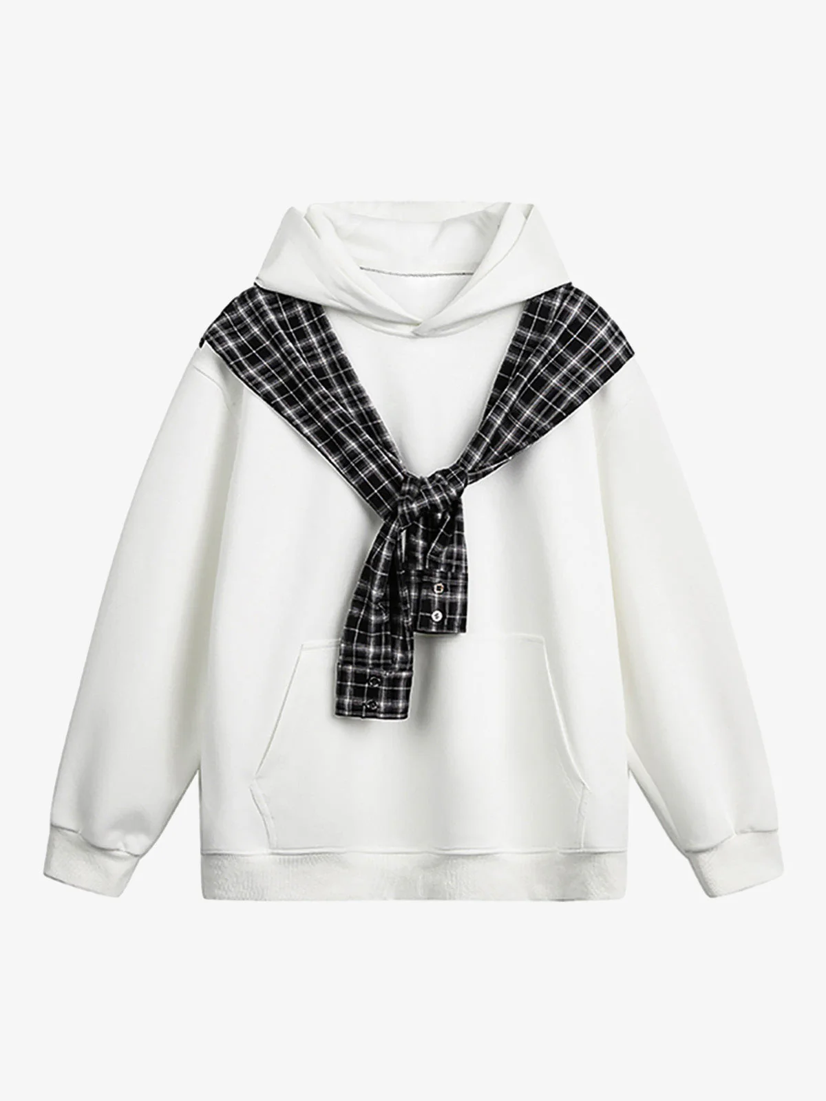Fake Two-Piece Plaid Shirt Scarf Design Hoodie
