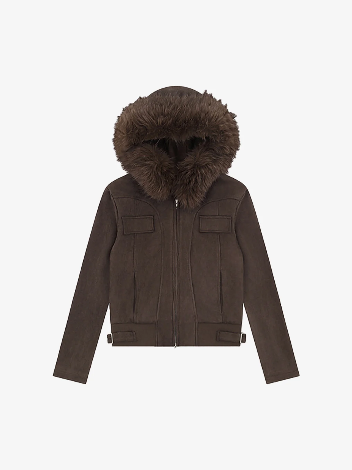 Suede Fur Hooded Slim Fit Jacket