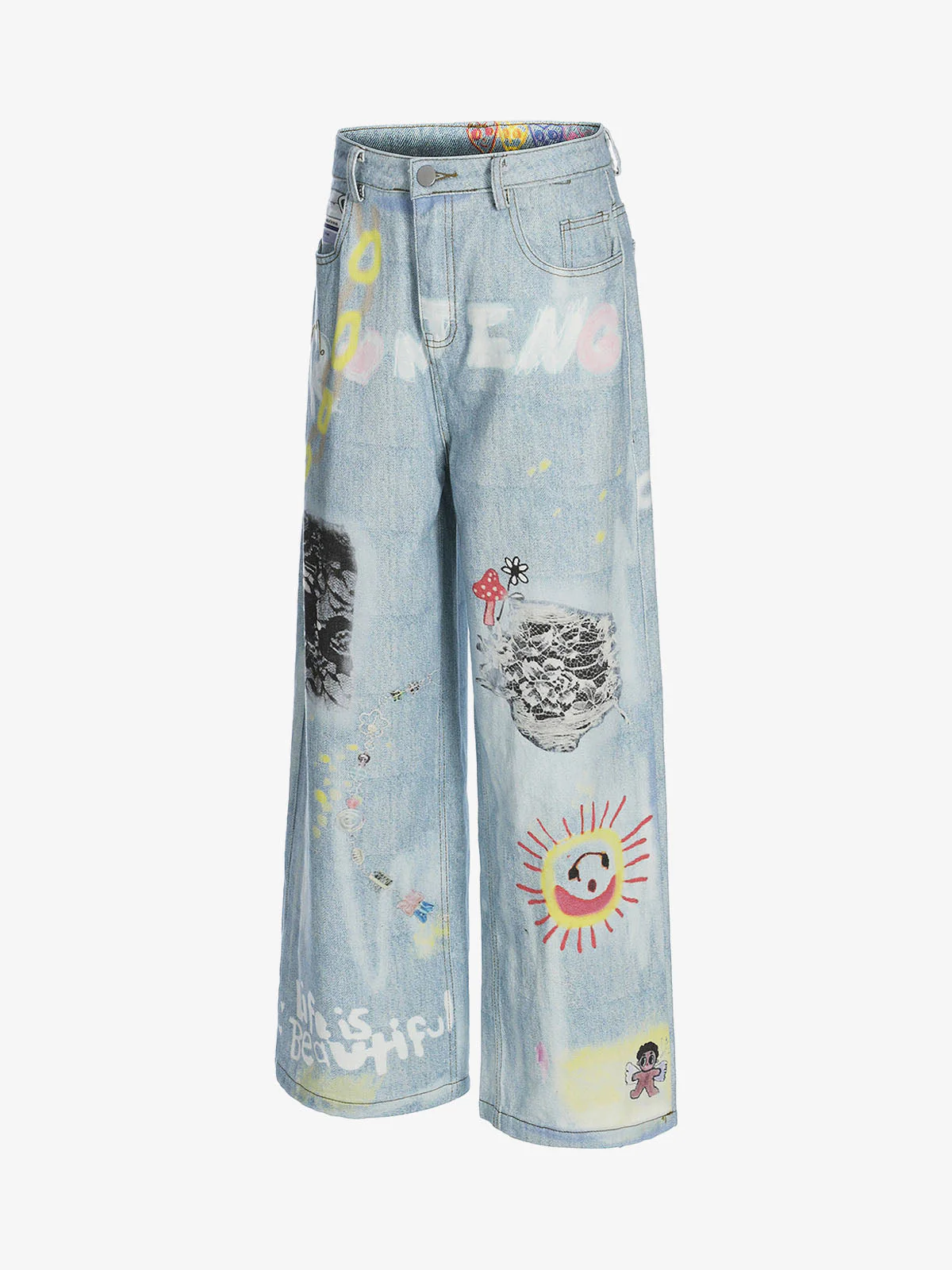 Retro Spray Graffiti Fun Straight Jeans - 2448